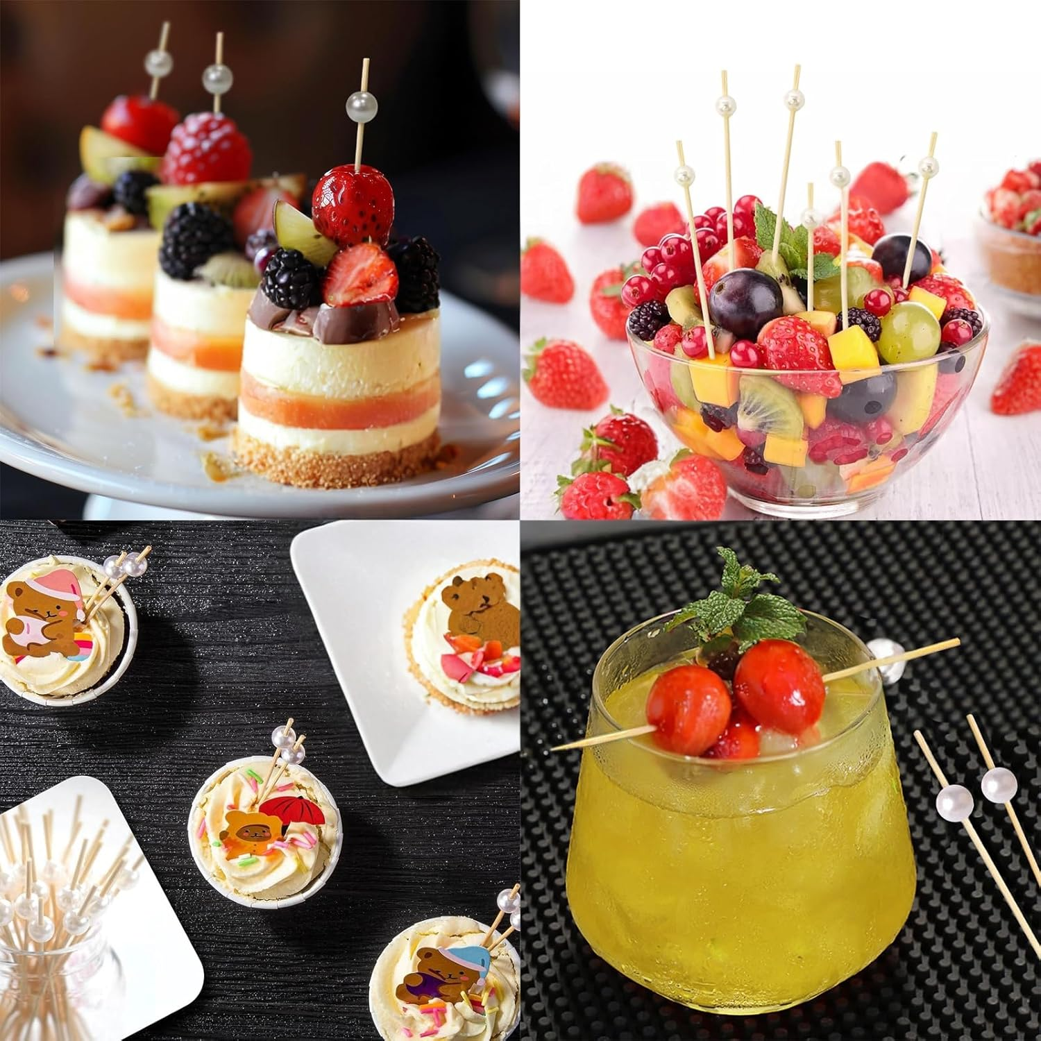 200 PCS Pearl Bamboo Toothpicks for Appetizers and Drinks - 4.7 Inch Long Skewers for Wedding Party Decorations and Charcuterie Accessories image number 1