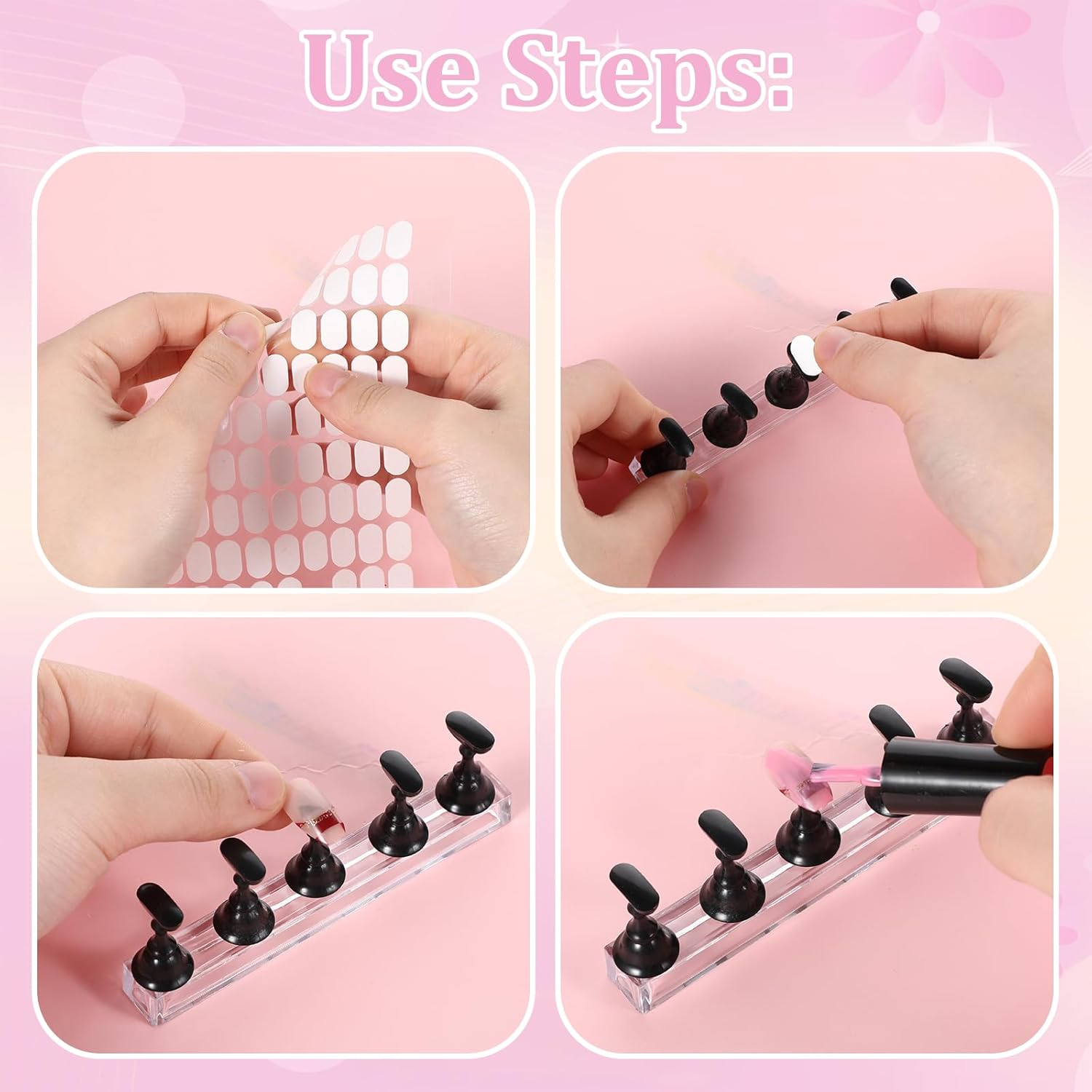 Piriuuo Pack of 2 Nail Stands, Acrylic Nail Stand for Press on Nails Display, Nail Practice Stand, Magnetic Nail Tips Holder, DIY Nail Art Stand, Nail Pressure Nail Stand for Manicure Tool image number 2