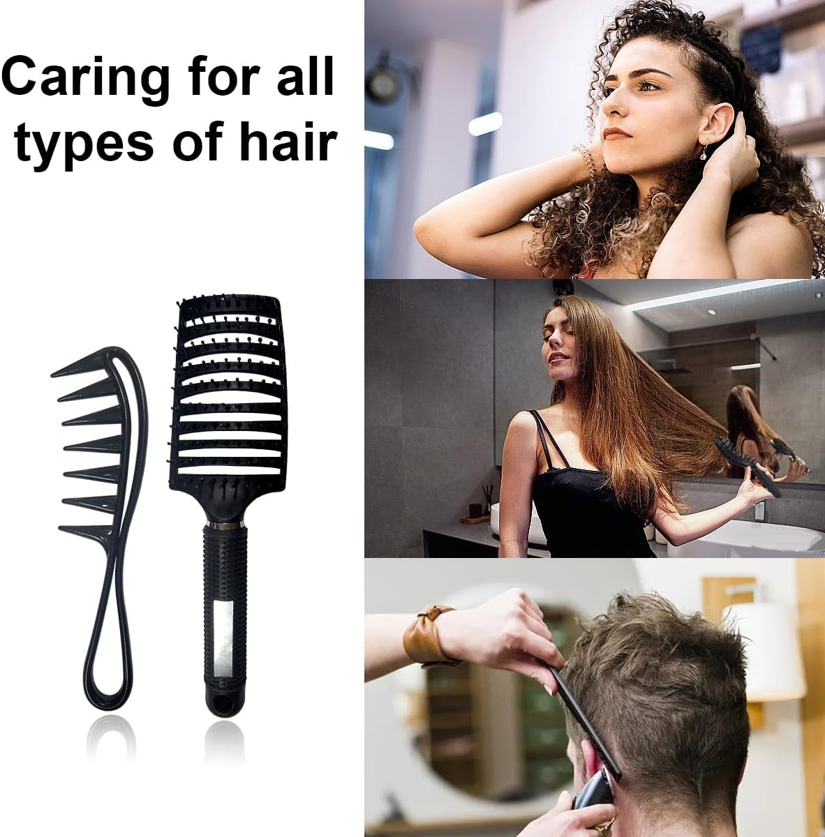 Ruayia Tooth Combs + Shark Tooth Comb Women, Wide Tooth Comb Kit for Men, Hair Styling Salon, Highlight Comb, Wide Tooth Comb, Curling Brush, Curling Comb, Coarse Teeth Comb - Black image number 2