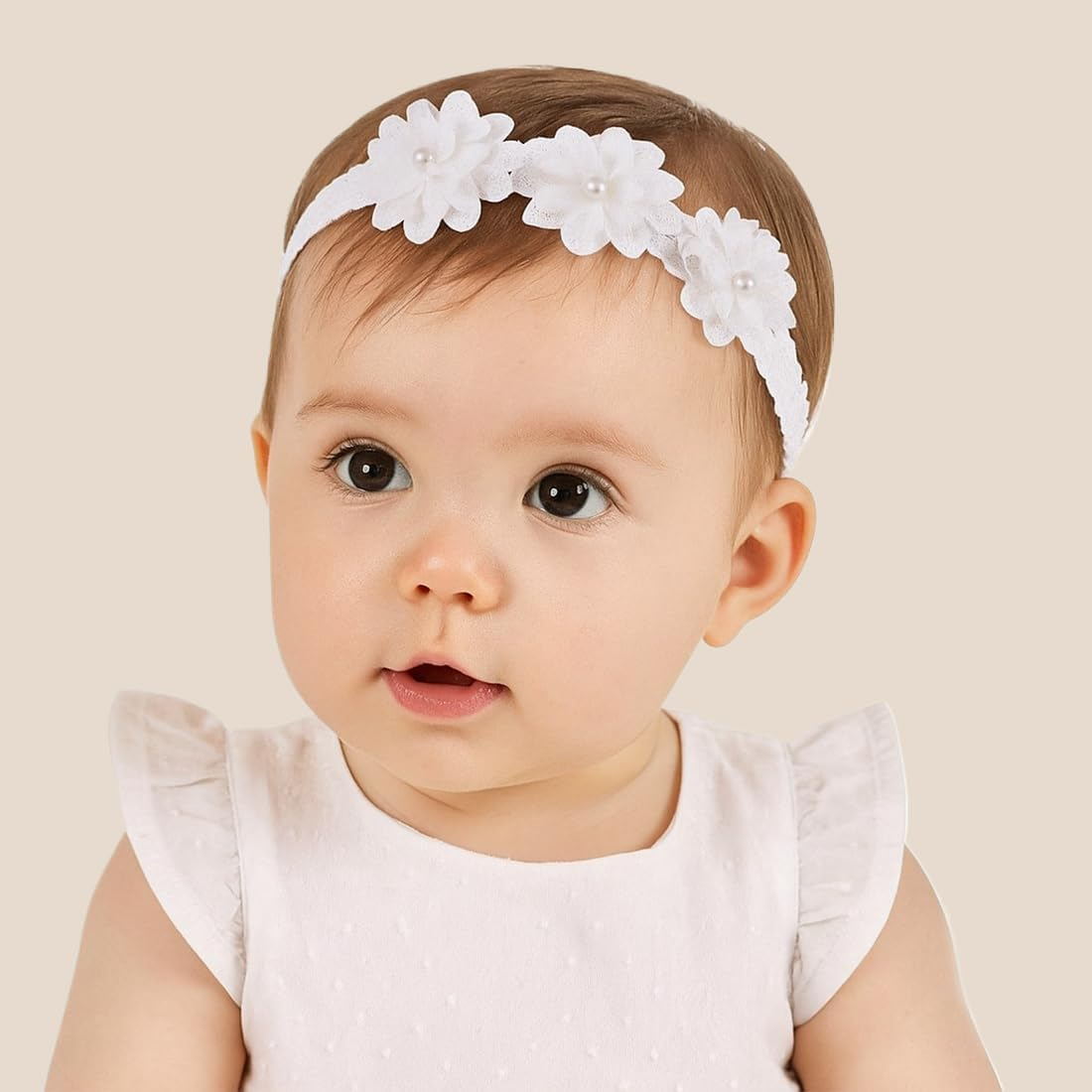 2Pcs Baby Girl Headbands White Stretchy Headband Double Lace Bowknot Hair Band Soft Baby Hairband Nylon Newborn Hair Accessories Baby Gifts for Newborns