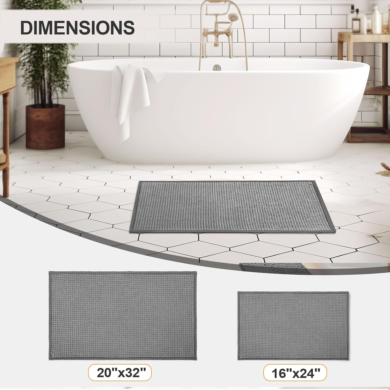 MOSISO Chenille Bathroom Rugs, 20 Inch X 32 Inch Non Slip Plush Shaggy Bath Carpet, Extra Soft and Absorbent Waffle Bath Mat for Bathroom Floor, Tub and Shower, Sink, Vanity, Grey image number 5