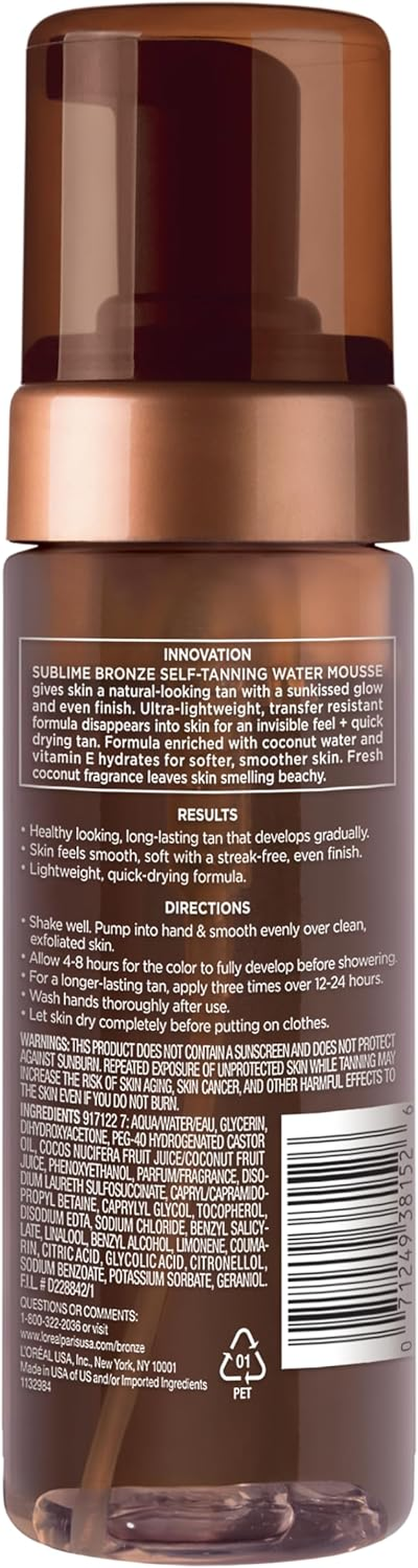 L'Oreal Paris Sublime Bronze Self Tanning Water Mousse, Streak-Free Natural Looking Tan, 5 Fl. Oz image number 4