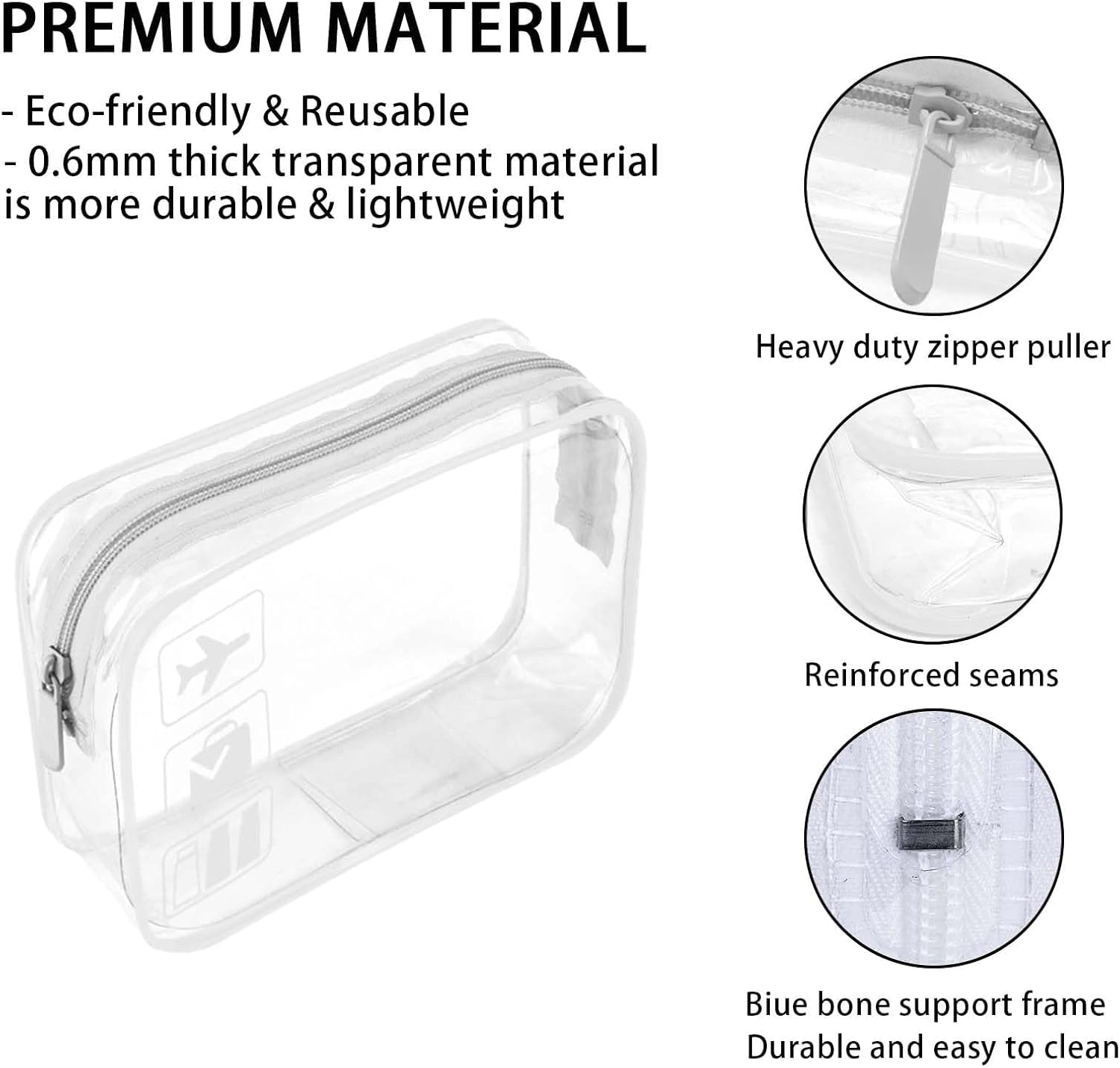 ZPLASK 2 Pcs Airport Security Liquids Bags, Clear Travel Toiletries Bag, Clear Toiletry Bag Carry on Liquid Bag Clear Shower Bag for Travel Accessories Wash Bag for Travelling and Holiday, image number 6