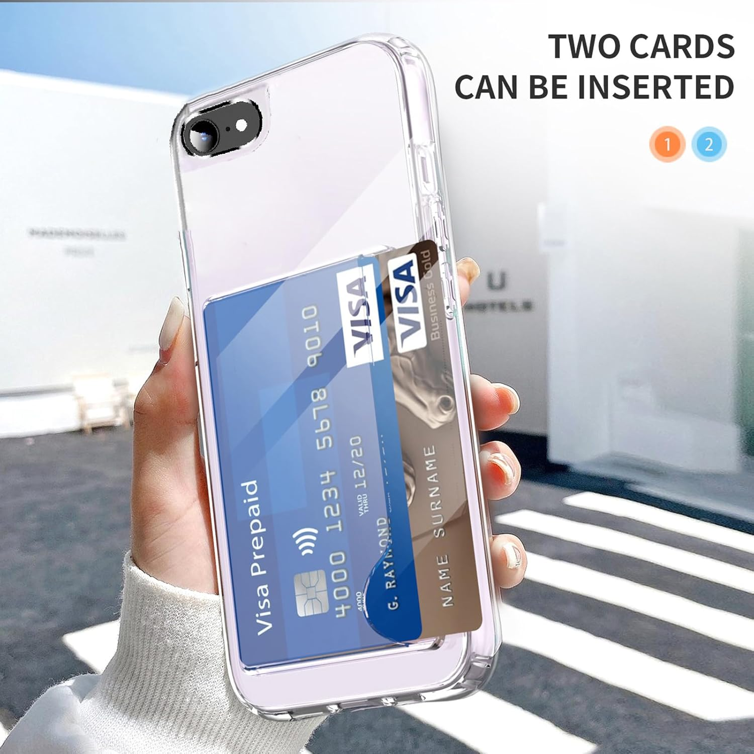 Wallet for Iphone 8 plus Case,Iphone 7 plus Case with Credit Card Holder,Up to 2 Cards,Anti-Yellowing,Shockproof Protective Soft Tpu+Hard PC Slim Phone Case for Iphone 8 Plus/7 Plus,Clear image number 1