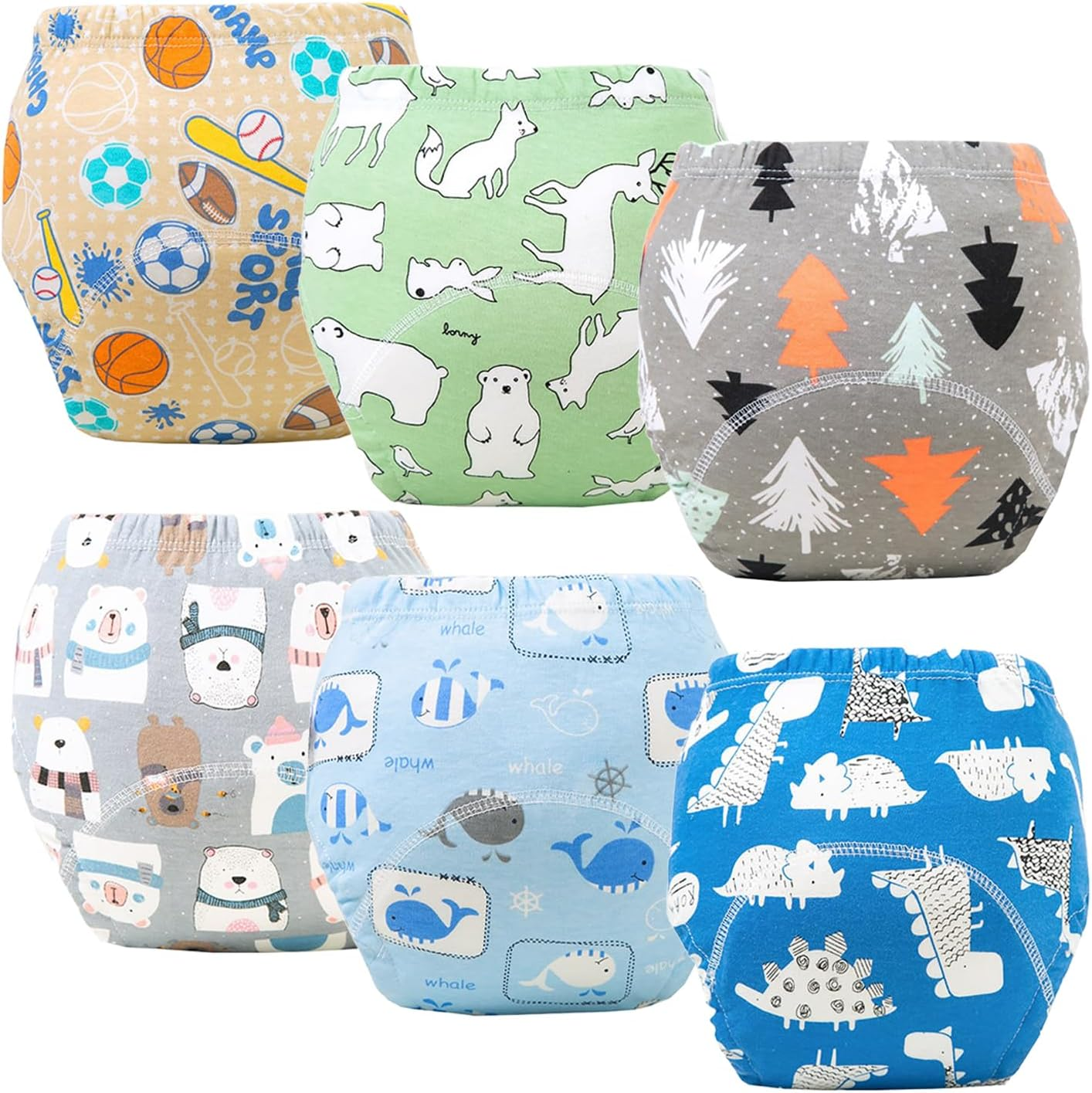 ZONEY 6 Packs Baby Cotton Reusable Training Pants, Potty Training Underwear for Boy and Girl, Learning Designs Training Underwear Pants,Fruit and Animal