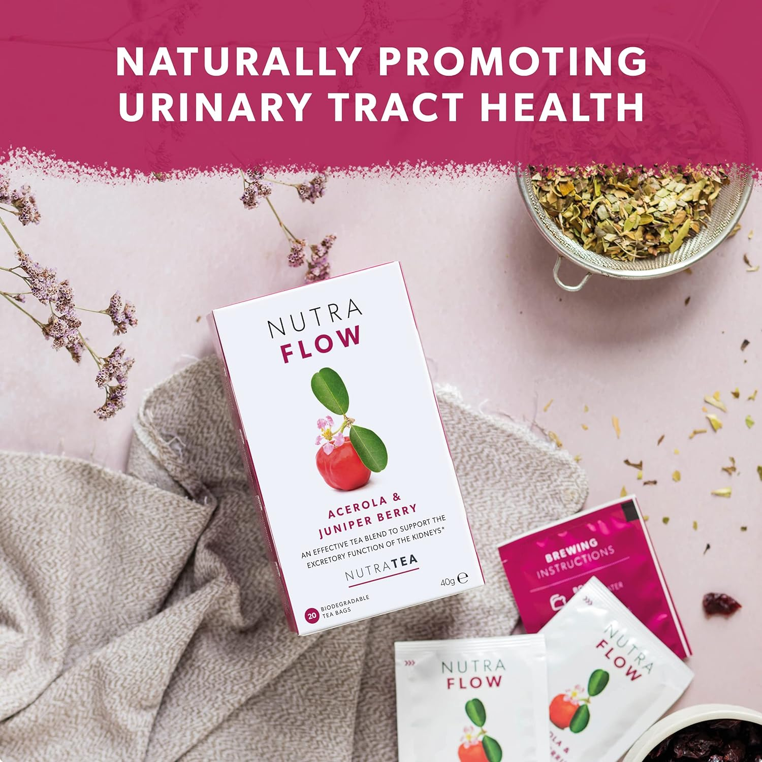 Nutratea NUTRAFLOW - UTI Tea | Urinary Infection Tea | Cystitis Teas - Eases Discomfort within the Urinary Tract - Includes Cranberry, Uva Ursi & Goldenseal - 20 Individually Wrapped Bags - Herbal Teas - (1 Pack) image number 5
