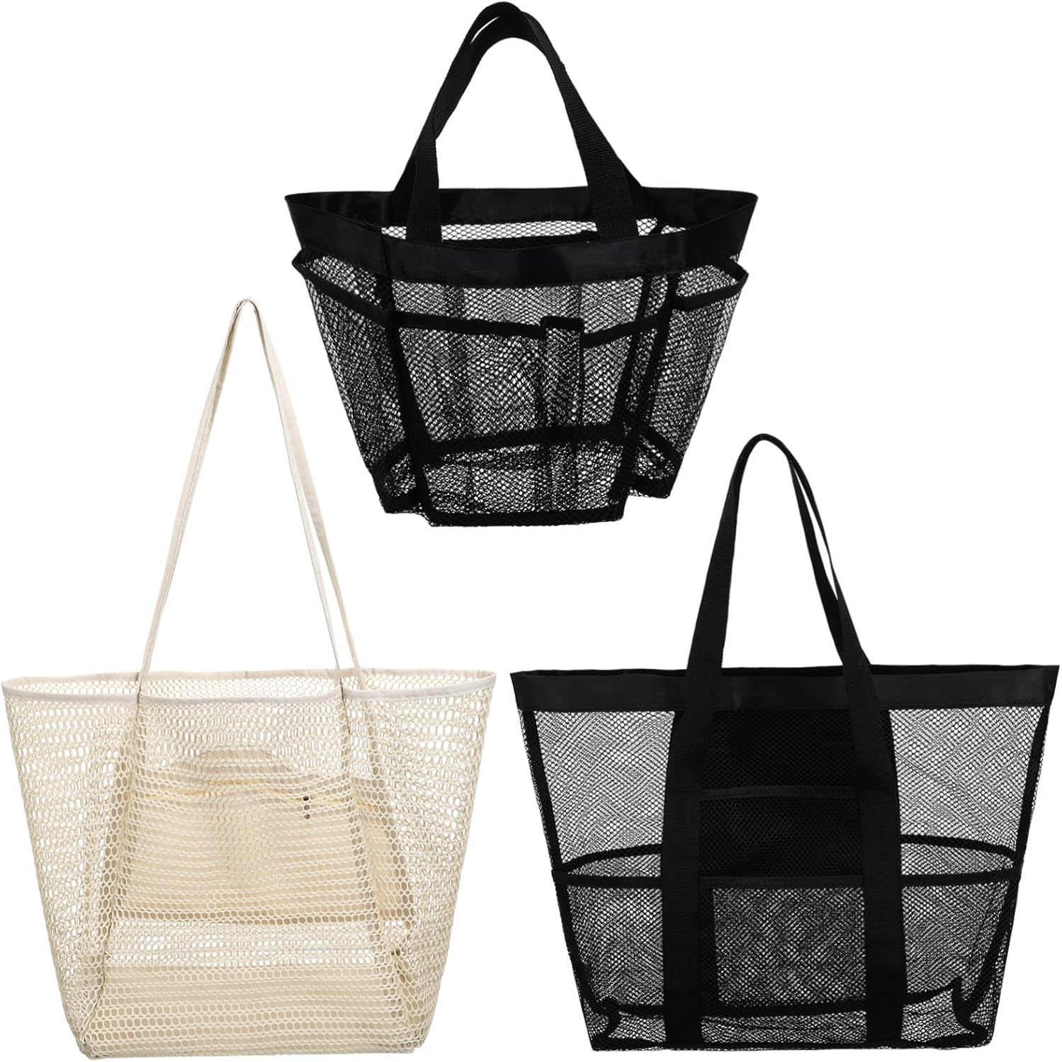 GLSTOY 3Pcs Large Mesh Beach Bag for Women Travel Tote Swim Gear Pouch for Beach Vacation Picnic and Outdoor Activities image number 2