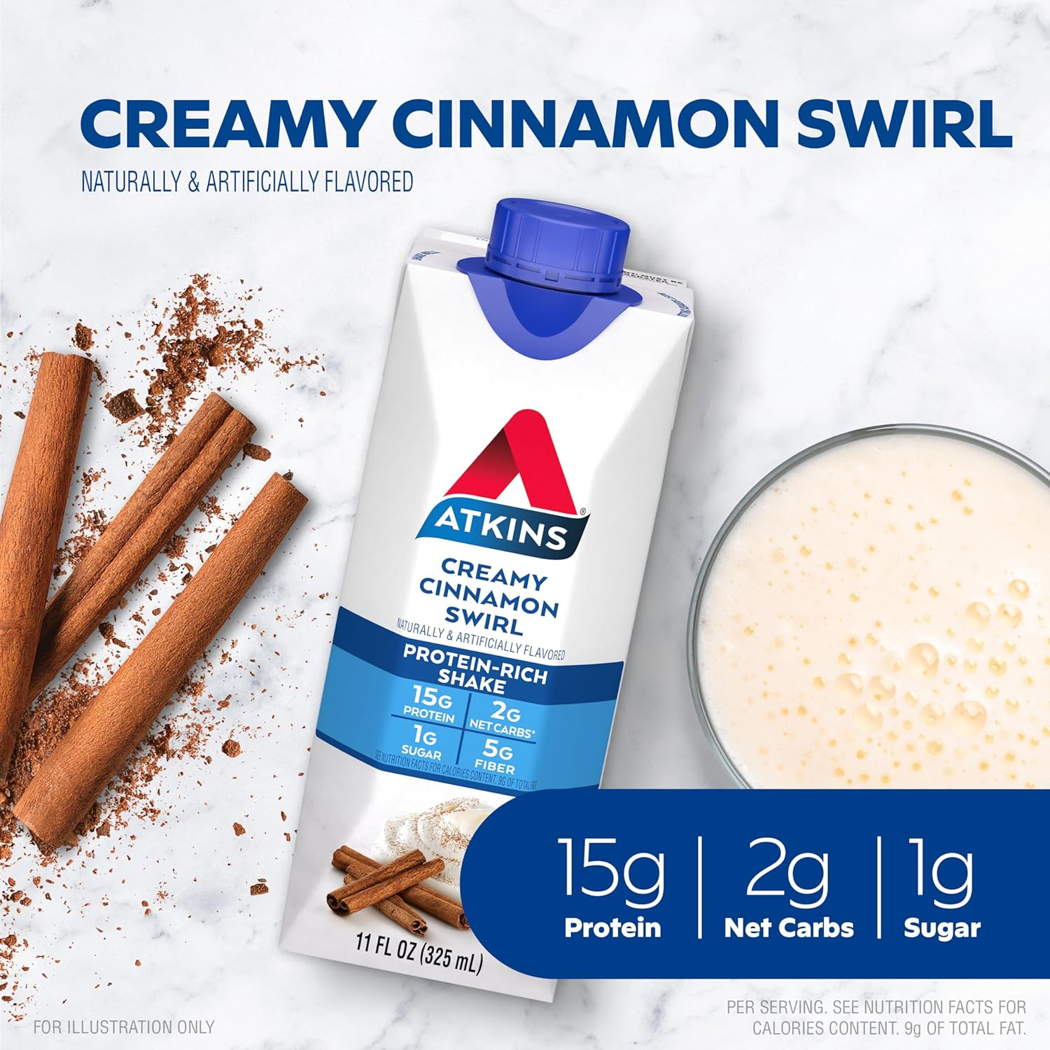 Atkins Protein Rich Shake, Creamy Cinnamon Swirl, High Protein, Low Glycemic, Gluten Free, 12 Count (3 Packs Each with 4 Shakes) image number 3