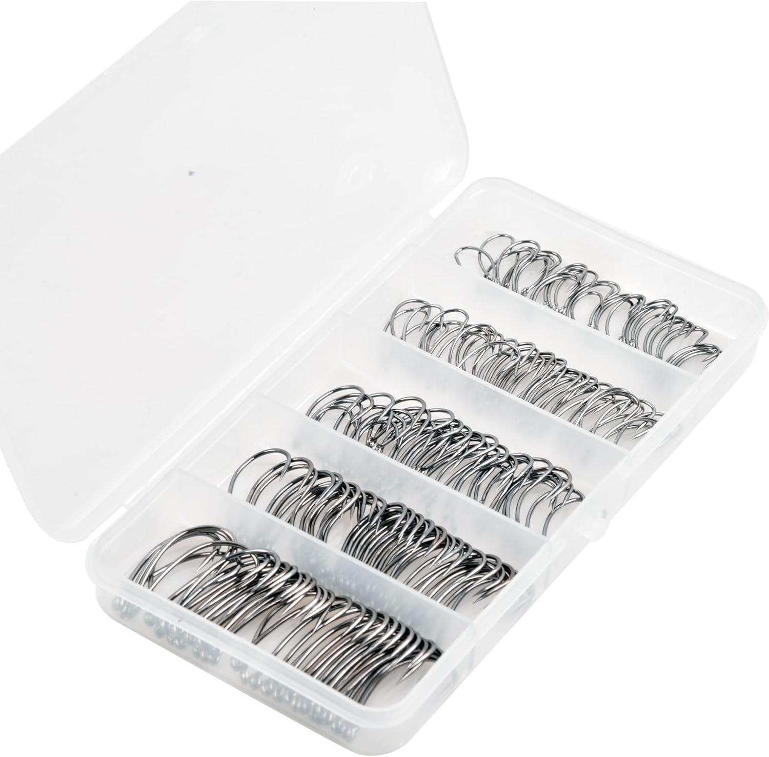 VATEICO 175Pcs Barbless Fishing Hook Kits,Small Size Carp Fishing Hooks Curve Shank Crank and Wide Gape Carp Hooks Fly Tying Hooks Circle Hooks with Tackle Box Size 2#,4#,6#,8#,10# image number 4