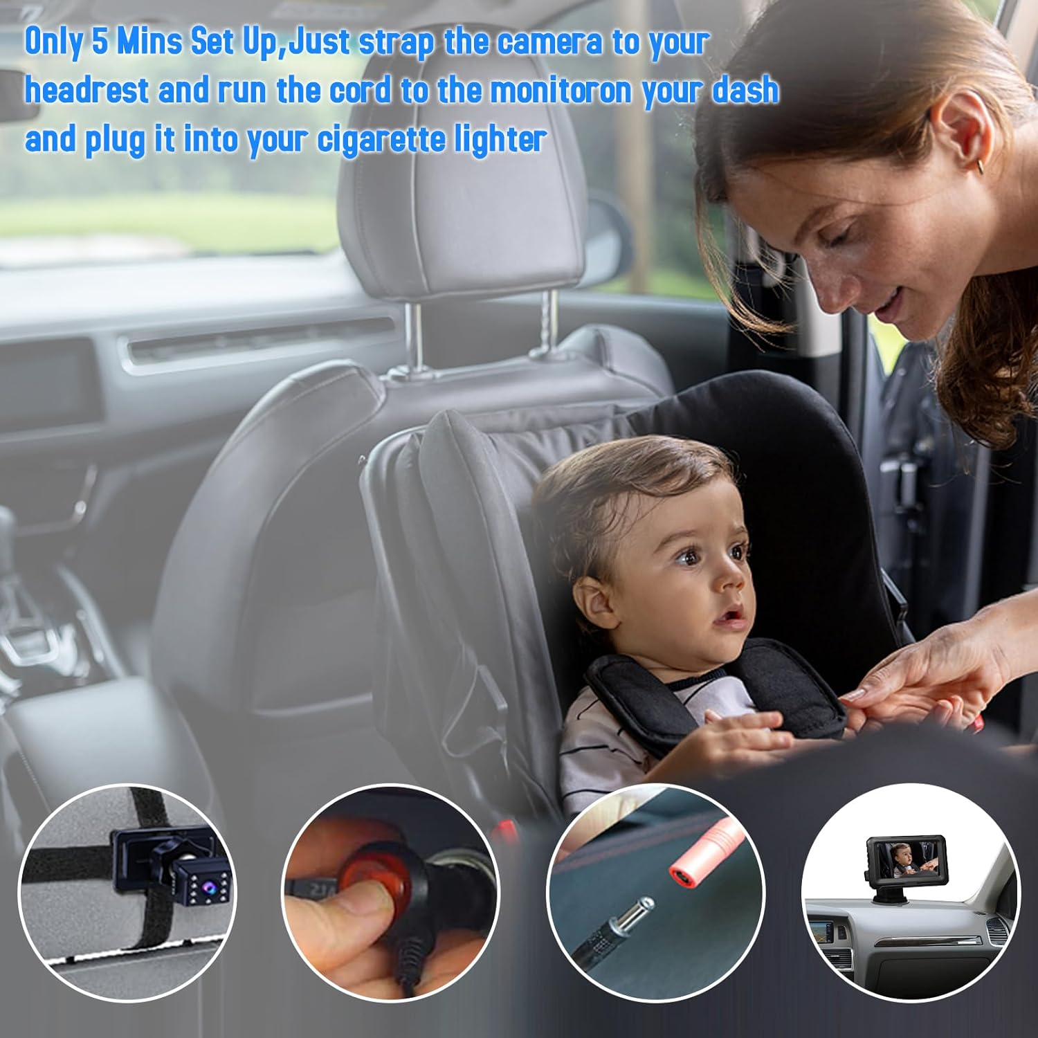 Baby Car Mirror, 1080P Baby Monitor with Camera Baby Car Mirror with 4.3'' IPS Screen Function Adjustable Wide View Angle for Infants Kids Pets image number 3