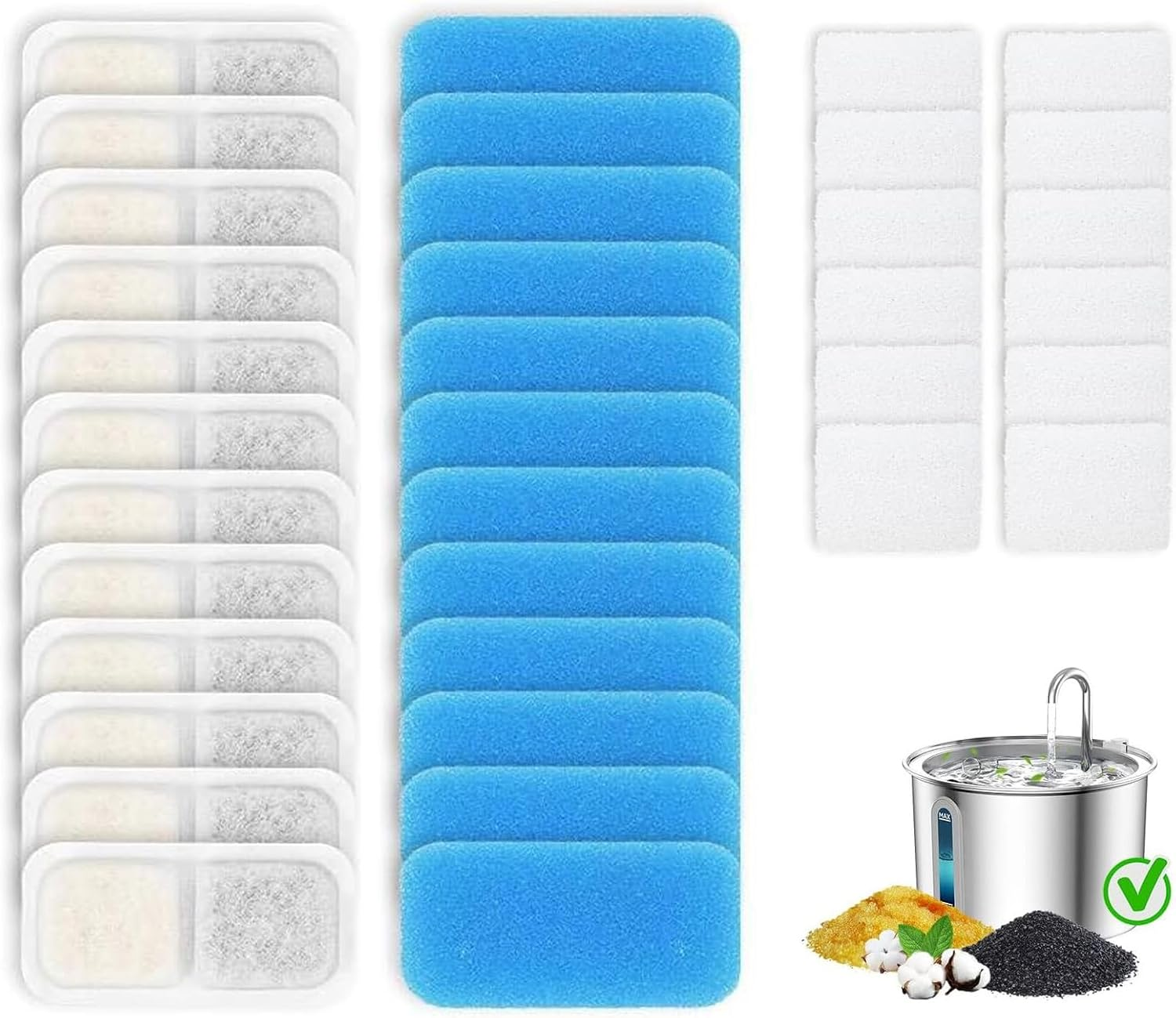 Pack of 12 Cat Fountain Filters Compatible with Oneisall PWF-001 2L/67Ozcat Water Fountain, Pre-Filtered Sponges image number 6