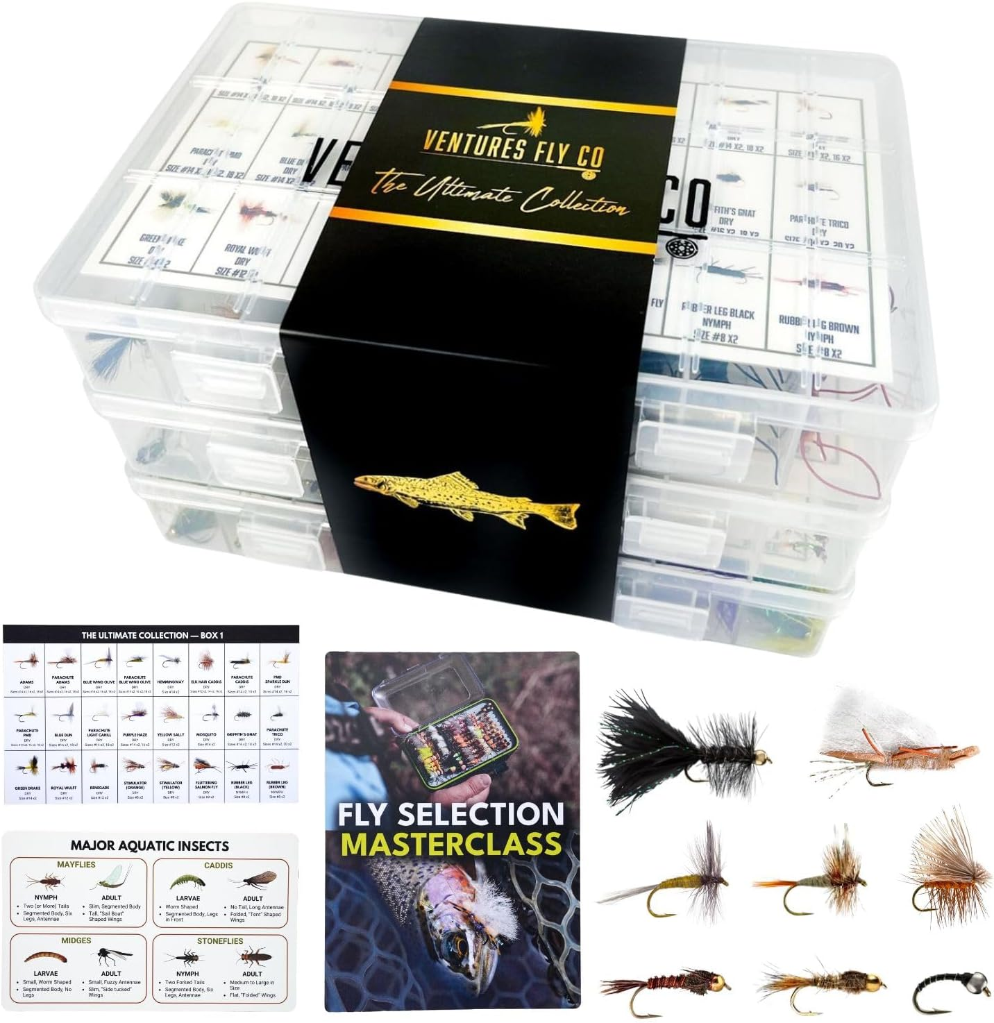 Ventures Fly Co. | 200 Premium Hand Tied Fly Fishing Flies Assortment | Three Fly Boxes Included | Dry, Wet, Nymphs, Streamers, Wooly Buggers, Terrestrials | Trout, Bass Lure Set, Kit image number 3
