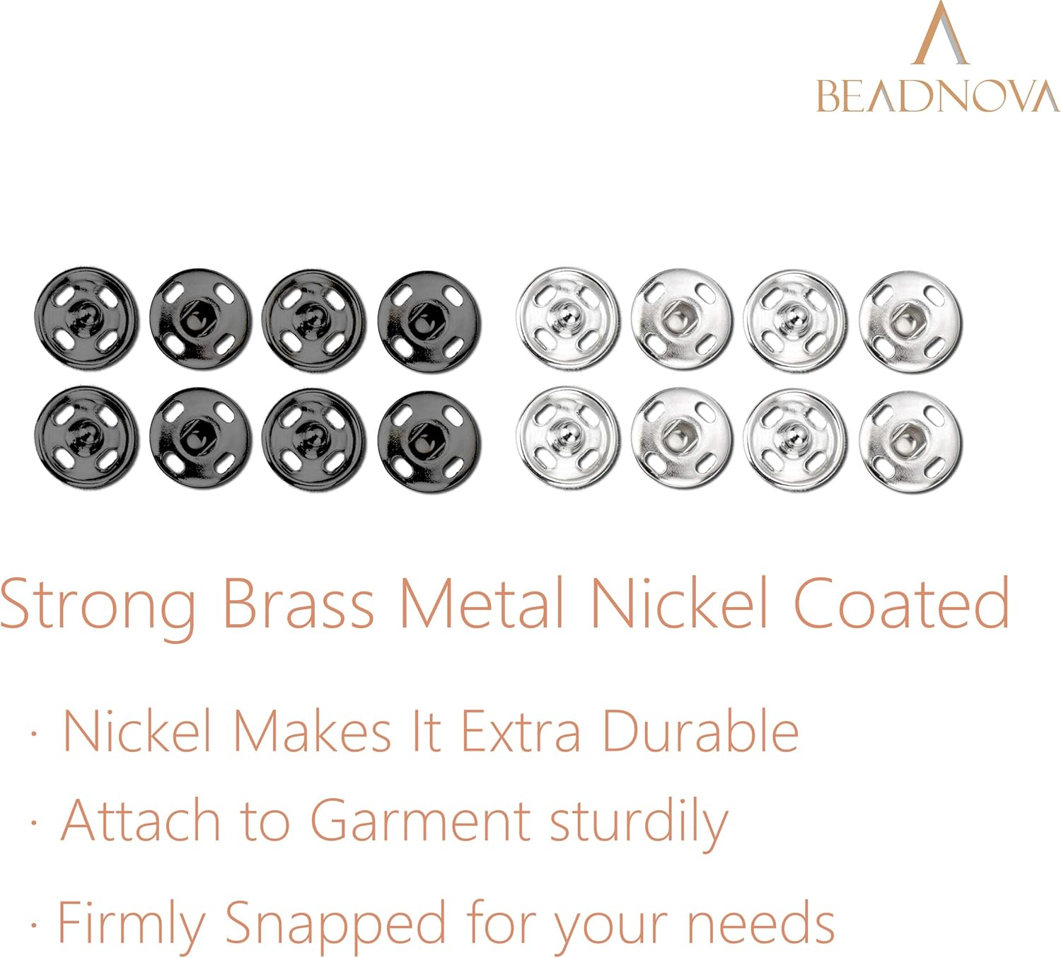 Beadnova Sew on Snaps Metalpress Buttons Snap Fasteners for Clothing (100 Sets 2 Colors) - 7Mm/10Mm/11.5Mm,Silver image number 3