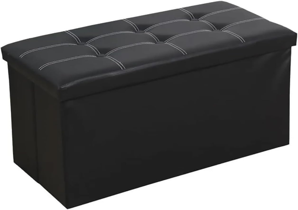 MEMOCASTLE Folding Storage Ottoman: 38X76X38Cm Black Synthetic Leather - 110L Capacity, Quick Assembly for Living Room & Bedroom