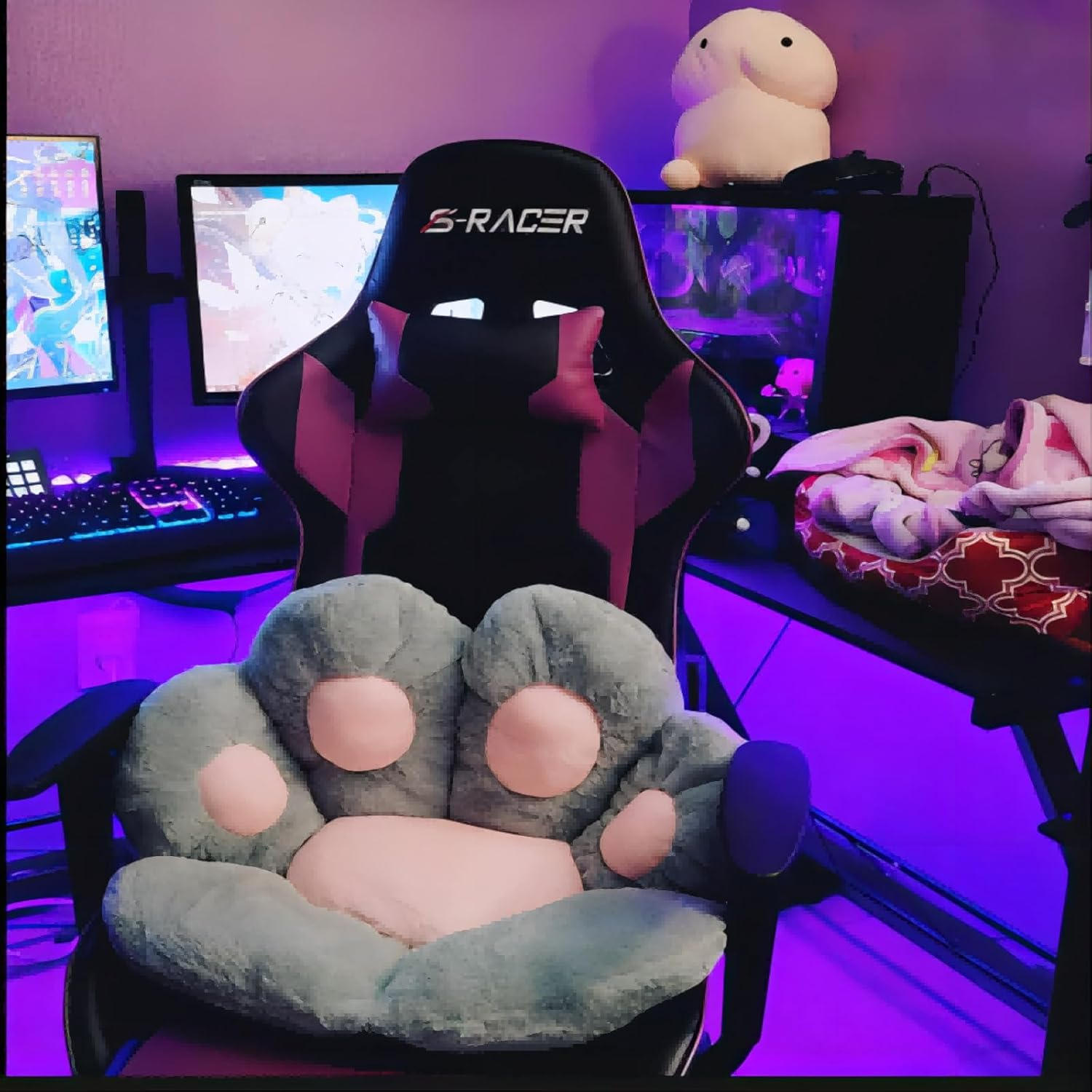 Ditucu Cat Paw Cushion Kawaii Chair Cushions 27.5 X 23.6 Inch Cute Stuff Seat Pad Comfy Lazy Sofa Office Floor Pillow for Gaming Chairs Room Decor Grey image number 3