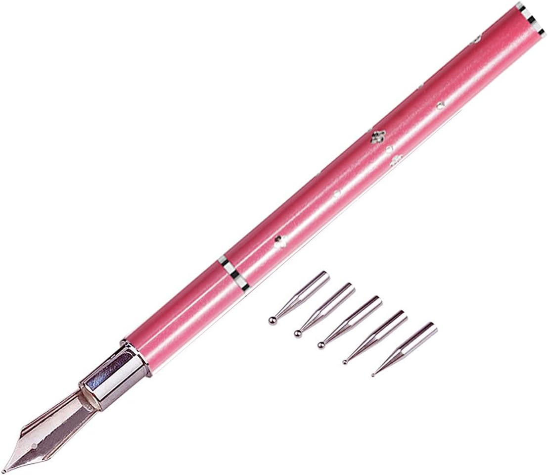 1 Piece Embossing Stylus Set with 5 Pieces Replacement Head Diamond Crystal Dotting Fountain Pen Tracing Dotting Tool Stylus Embossing Tools for Paper Art Dotting Tools for Nail Art (Pink) image number 2