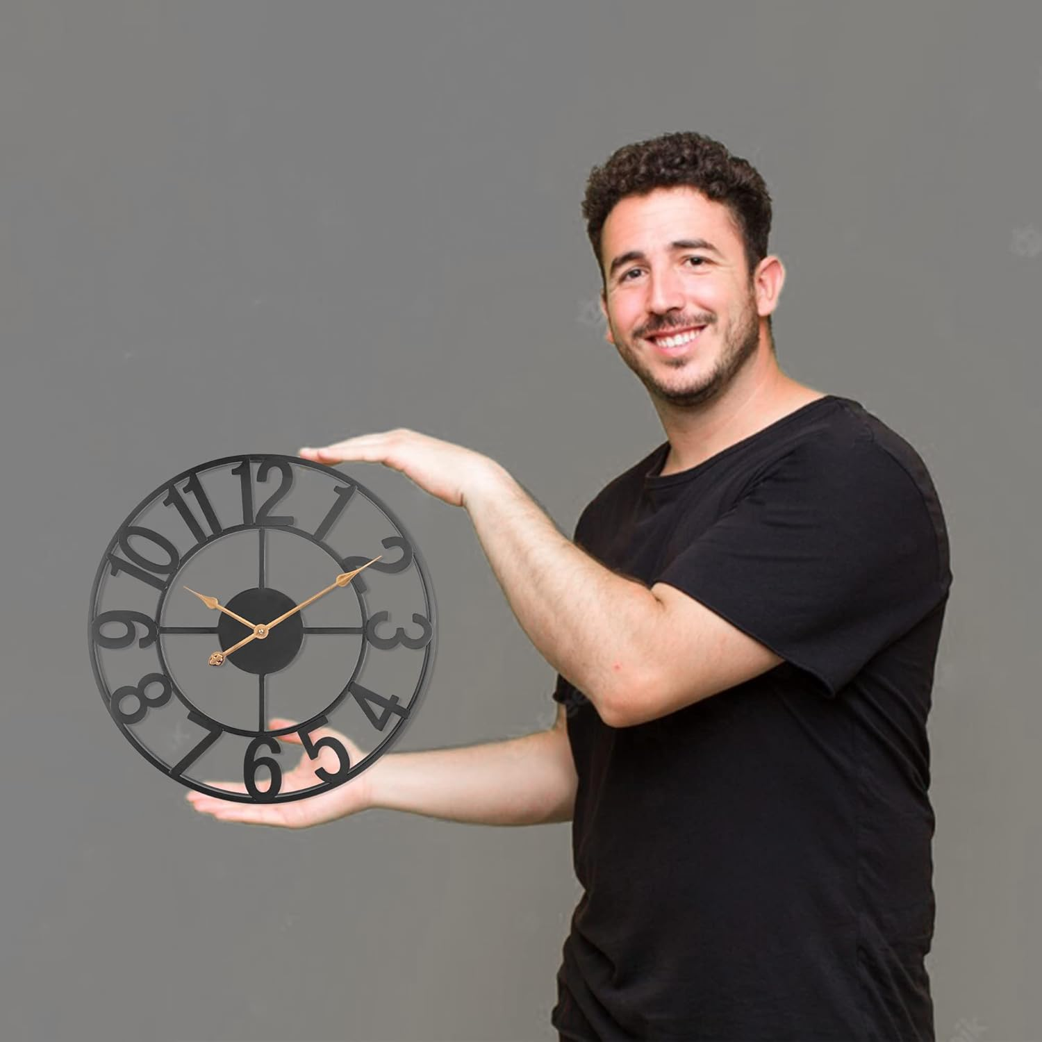 Mofine Outdoor Clocks for Patio, Large Outdoor Pool Clock, European Industrial Skeleton Metal Outdoor Clock Silent Battery Operated, Vintage Wall Clock for Backyard/Garden/Fence, 14 In image number 2