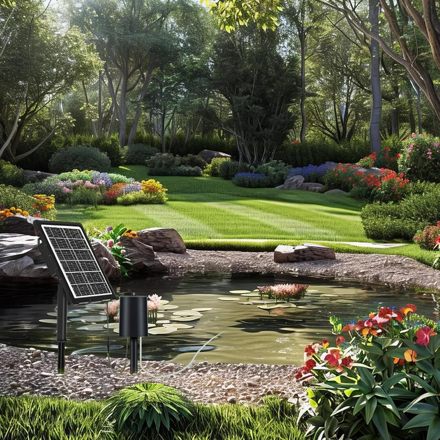 Solar Powered Pond Aerator, Solar Pond Oxygenator, 3 Working Modes, Waterproof Oxygenator with Pipe and Air Bubble Stone for Aquarium Fish Tank