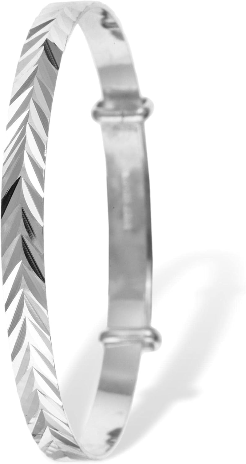 Designer Inspirations Boutique Engraved/Embossed Repeat Pattern Expanding/Expandable/Adjustable Bangle Bracelet for Baby/Child/Children/Women - 925 Sterling Silver - Childrens Jewellery - 3. Herringbone- Baby (Large) image number 6