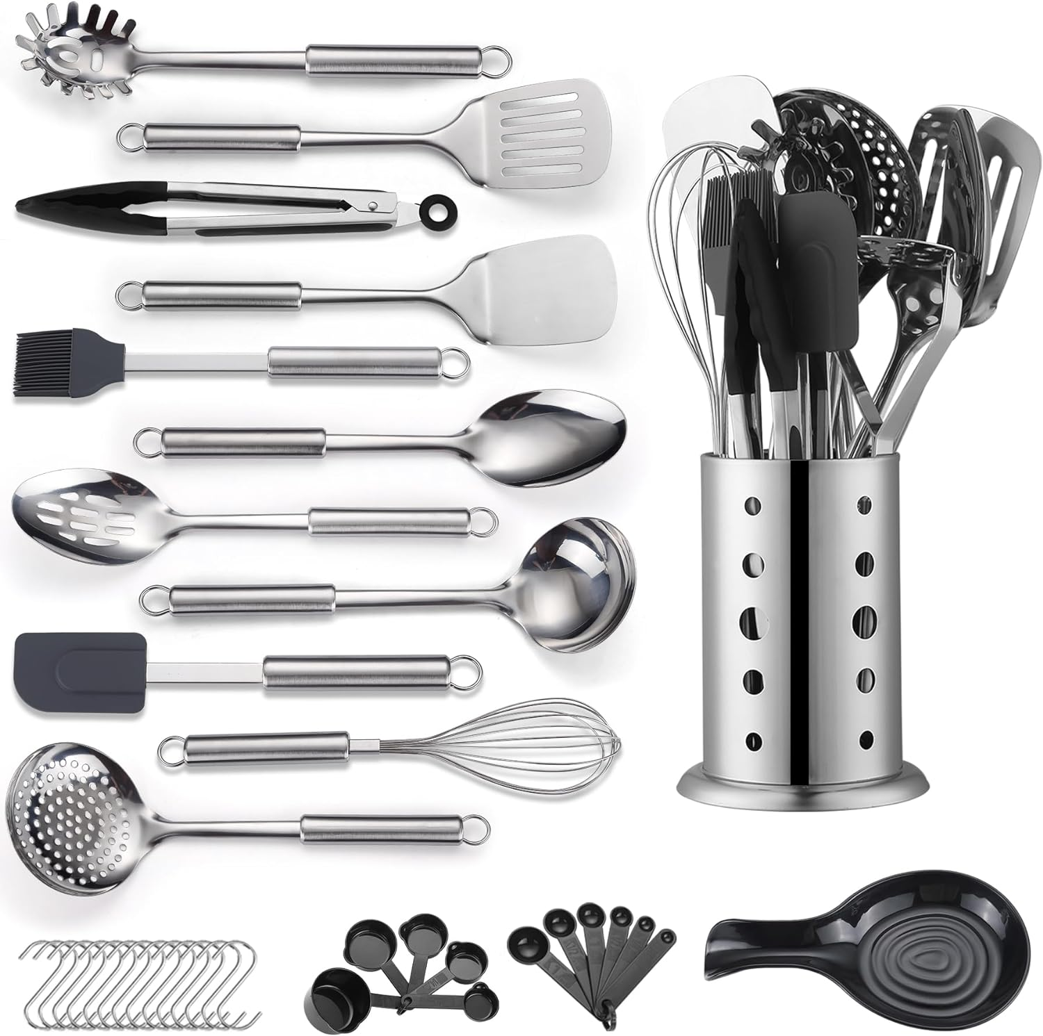 Reanea Kitchen Utensils Set, 39 Pieces Stainless Steel Cooking Utensils Set, Spoon Spatula Set with Sturdy Stainless Steel Utensil Holder, Dishwasher Safe image number 2