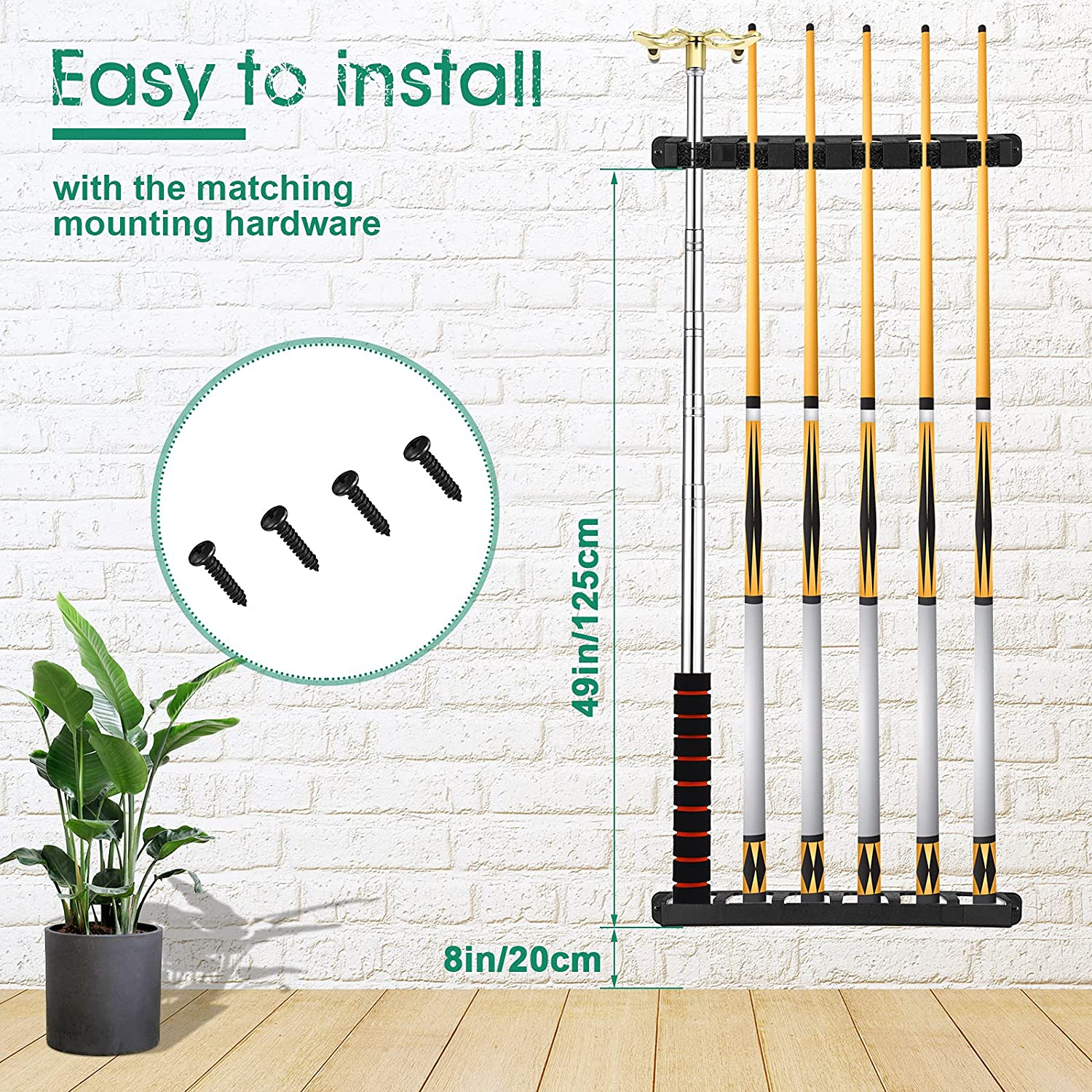 Skylety 2 Pieces Pool Stick Holder Pool Cue Rack for 6 Cue Wall Mounted Table Stick, Balls Billiard Table Accessories for Game Room Bars Clubs Billiard Players image number 3