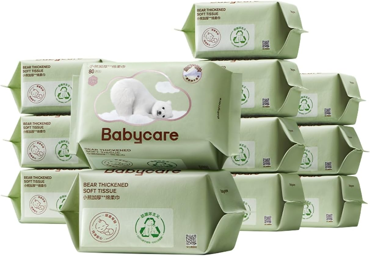 Bc Babycare Dry Wipes Thickened Soft Tissue, Chemical Free, Wet or Dry Use (960 Counts - 80Pcs of 12Pk) image number 3