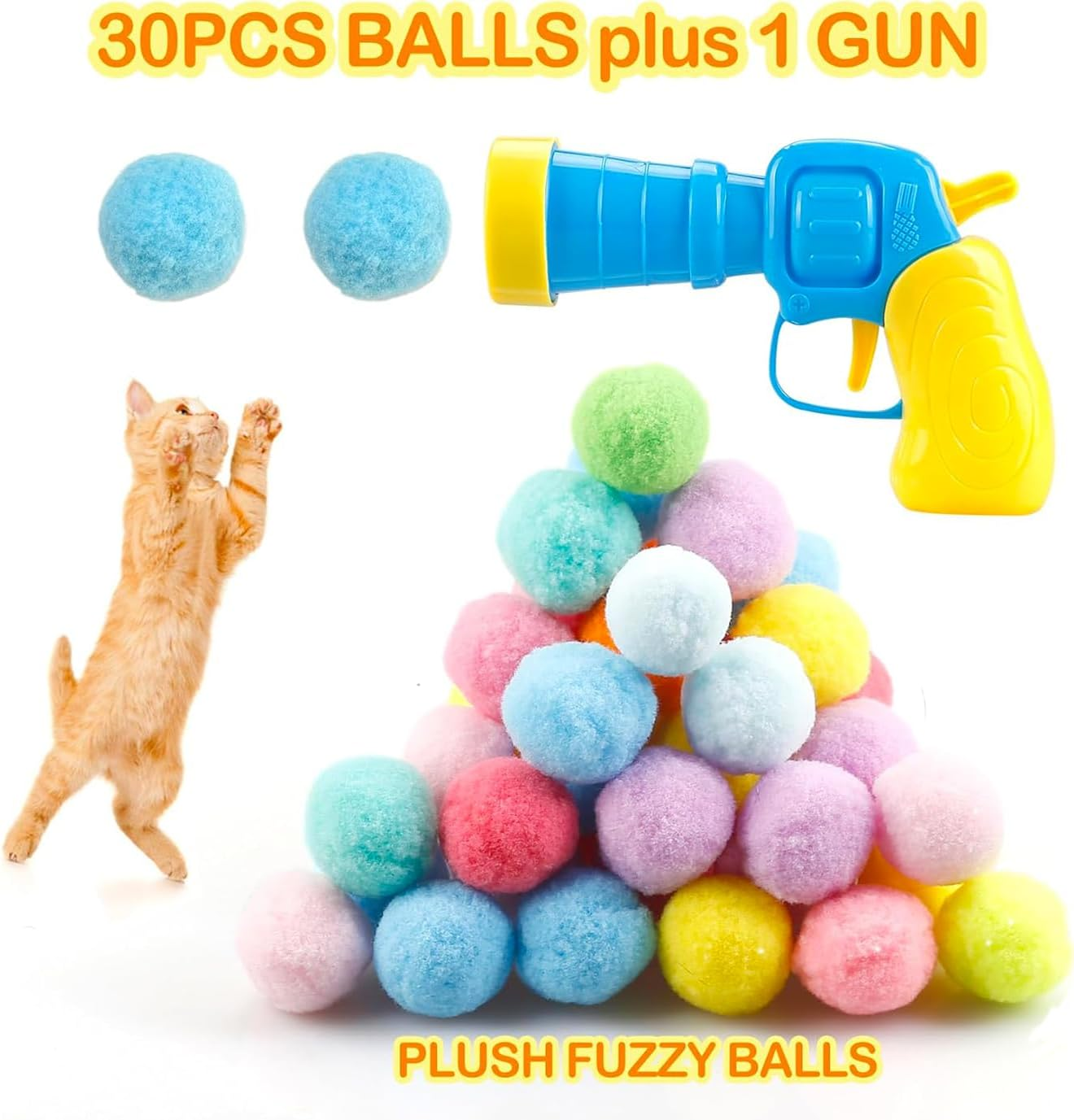 31Pcs Cat Ball Toy Launcher Gun, Cat Balls Fetch Toy, 30Pcs Plush Fuzzy Balls Launcher Cat Toy for Cats with 1 Gun, Funny Interactive Cat Toys for Bored Indoor Adult Cats, Cute Kitten Kitty Toys image number 5