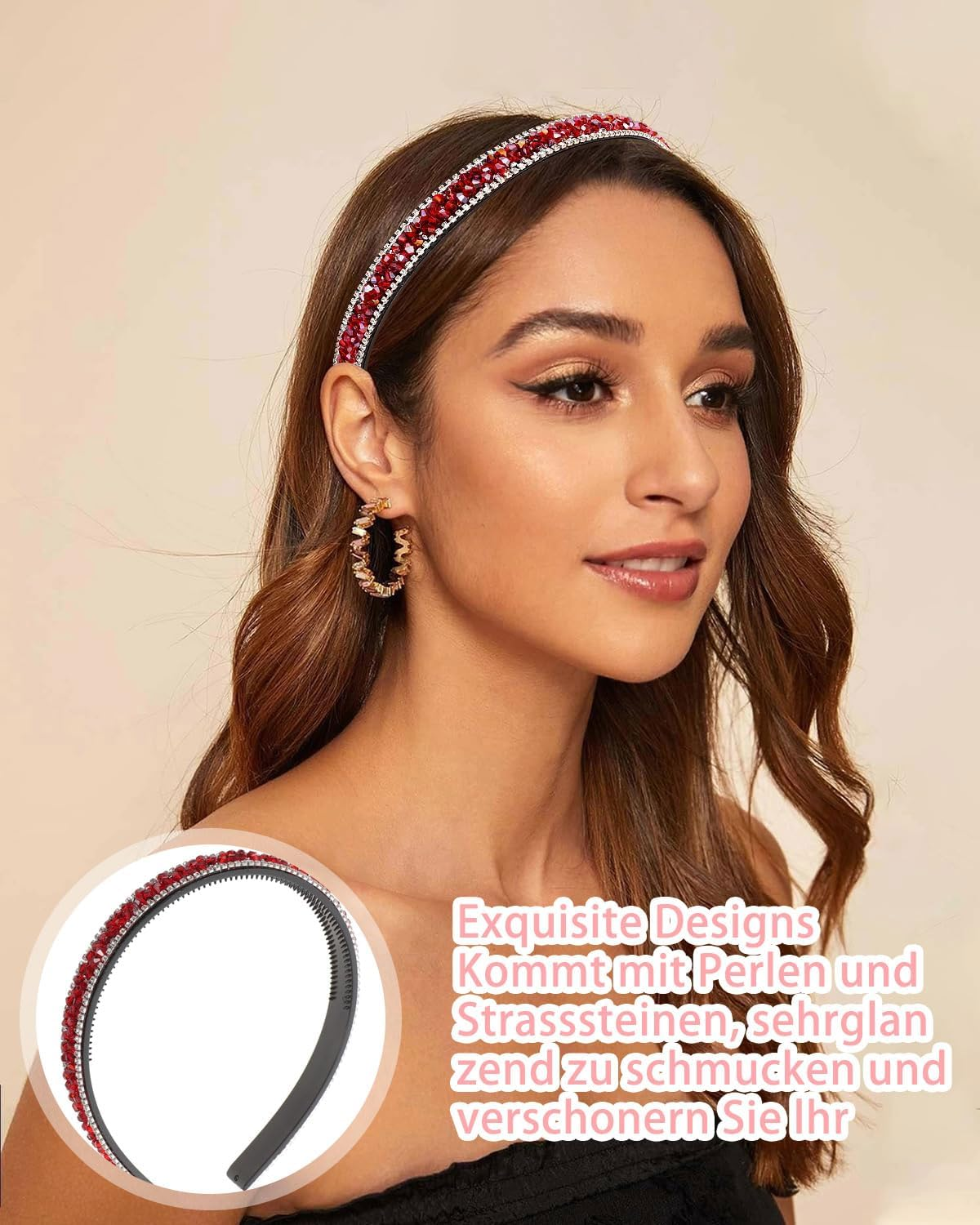 IPNSDON 1 Hair Band Hair Band for Girls Non-Slip Hair Band Crystal Hair Band Non-Slip Hairband for Women Glitter Hair Band for Girls Party and Daily Decoration image number 3