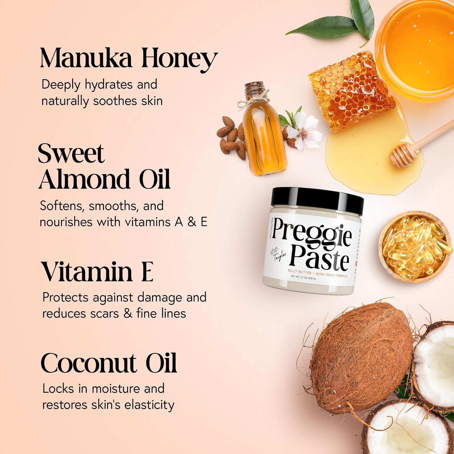 Stretch Mark Cream for Pregnancy &ndash; Non-Toxic Preggie Paste Belly Butter from Taylor'S Postpartum Essentials, Pregnancy Must Haves, Belly Firming Cream with Manuka Honey & Vitamin E, 3.7Oz Tummy Butter image number 3