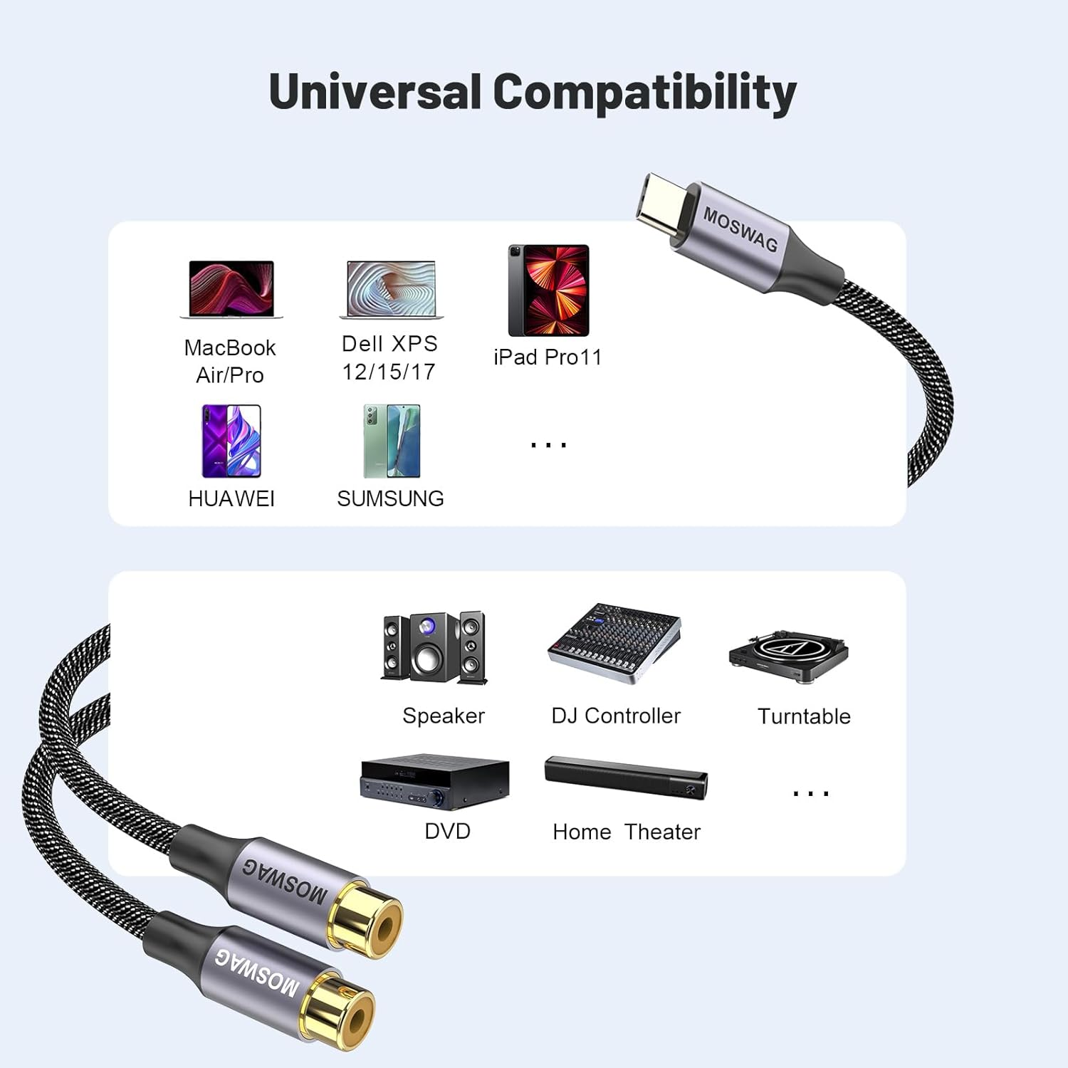 MOSWAG USB C Male to Dual Female RCA Stereo Audio Y Splitter Adapter Cable Allows up to Hi-Fi Sound Quality,Wide,Natural Sound Stage and Uncolored Sound image number 4