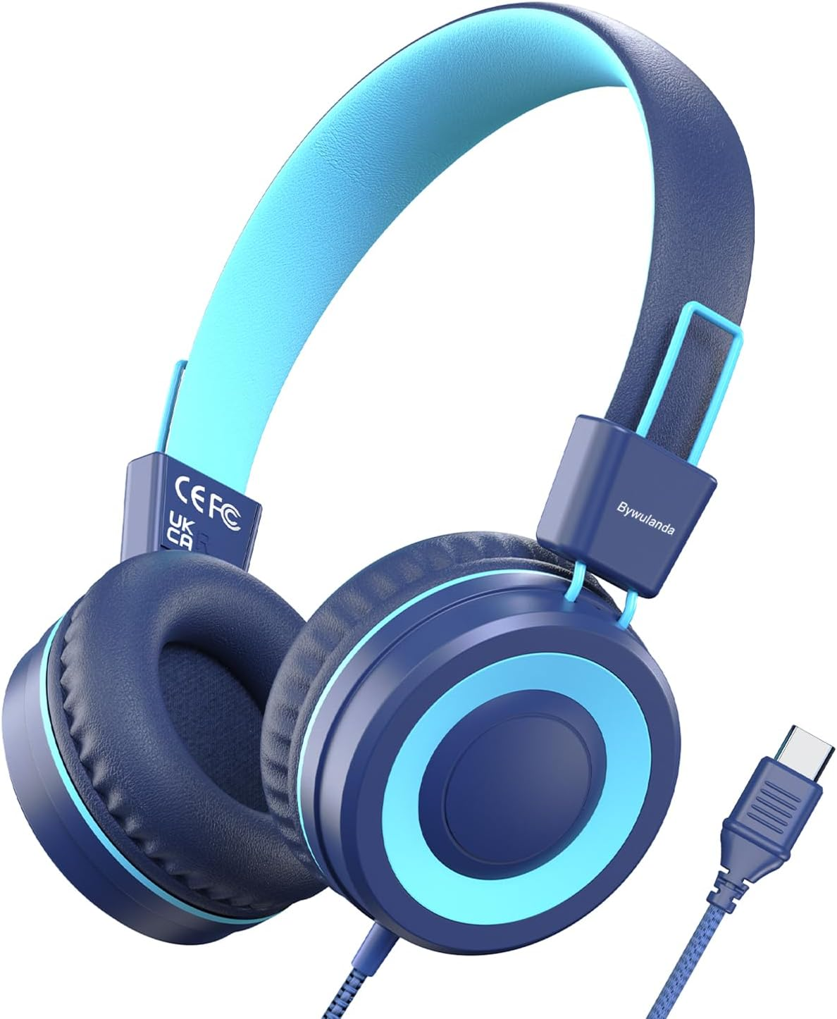 Bywulanda Upgrade USB Type C Kids Headphone for School, 94Db Safe Volume Limited, HD Stereo Sound, Foldable Lightweight On-Ear Headphones for Boys/Girls/Students/Tablet/Travel(Blue)