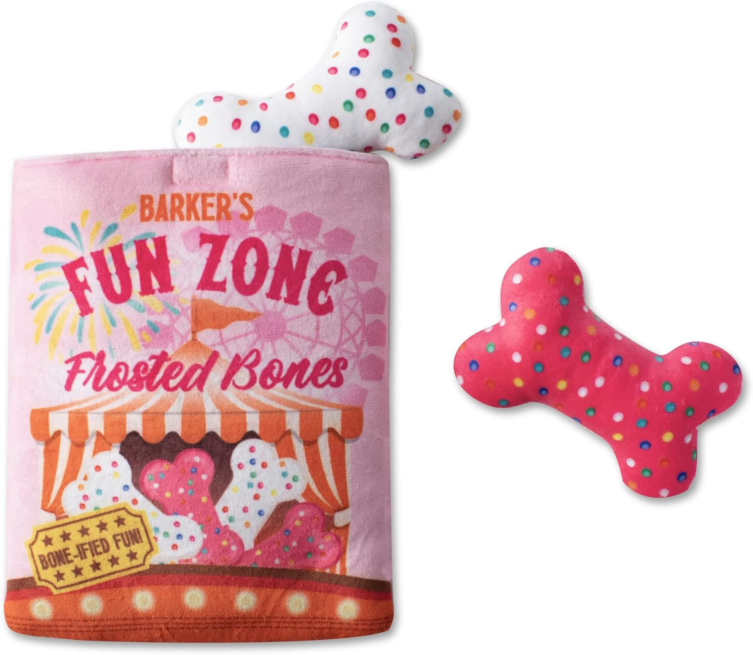 Fringe Studio Hide & Seek Burrow Plush Dog Toy Set, FUNZONE Bones(289211), Multicolored image number 2