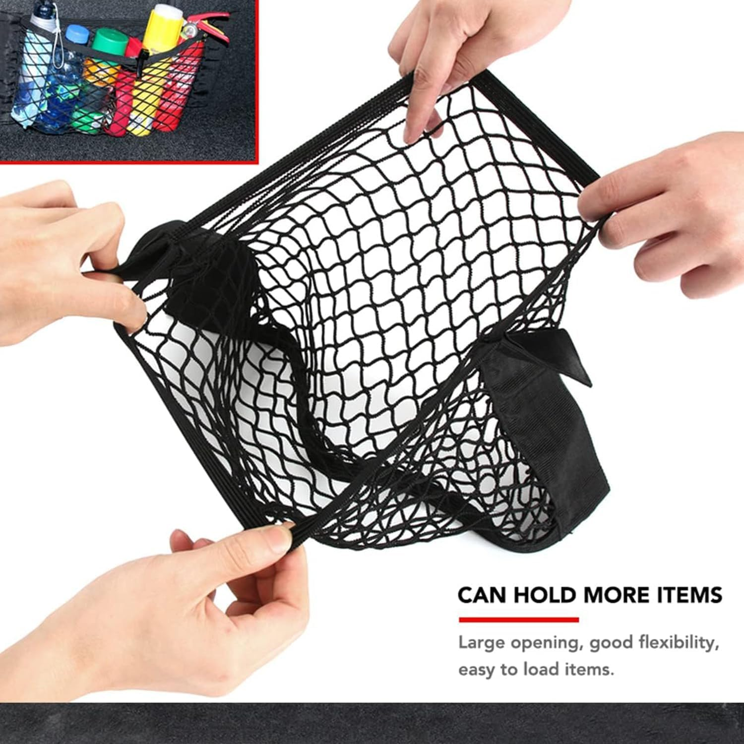 2 Pcs Universal Mesh Cargo Net, Stretchable Storage Net with Tape Stickers, Wall Sticker Organizer Pouch Bag, Car Trunk Storage Organizer Net for Car, SUV, RV (19.7 X 9.8Inch) image number 4