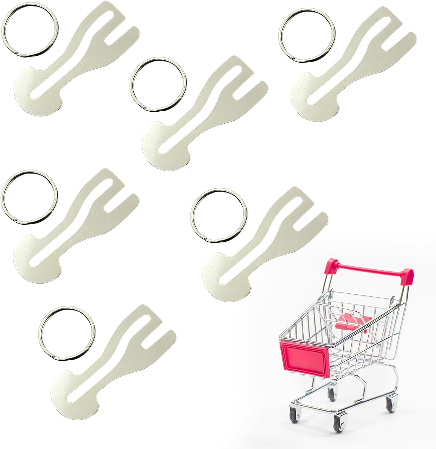 6 Pcs Aussie Portable Stainless Steel Metal Shopping Trolley Tokens Master Key for Men Women Grocery Shopping Cart Trolleys image number 2