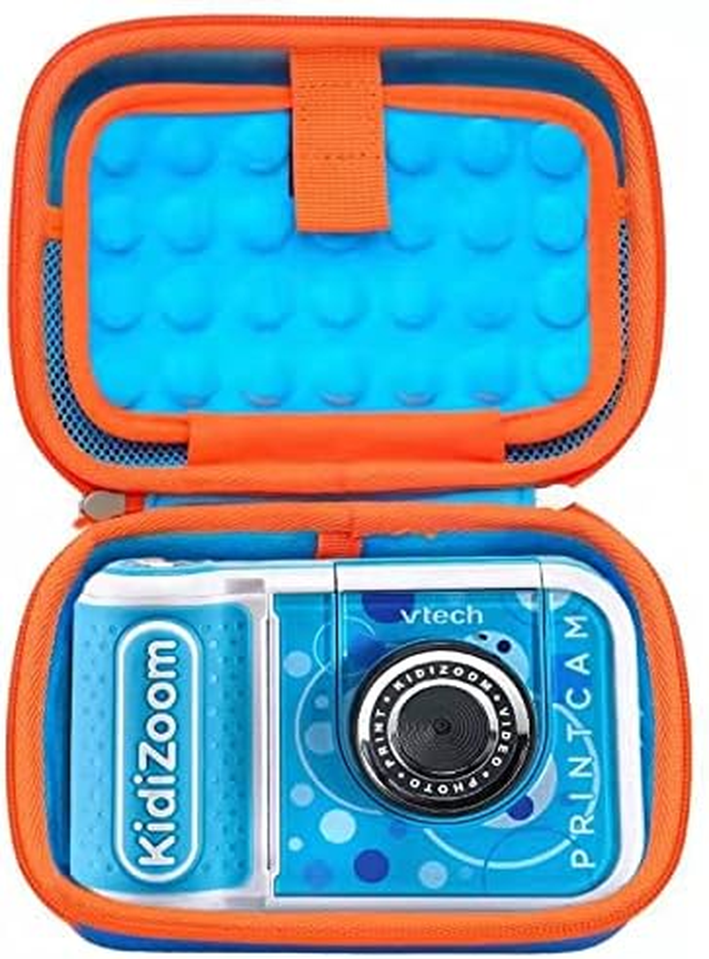 BTOPCASE Hard PU EVA Carrying Protective Storage Cover Case for VTECH Kidizoom Duo/Duo Dx/Duo Deluxe/Printcam/Twist/Pix Selfie Camera, (Blue Pu-Blue Villus Interior with Orange Zipper)