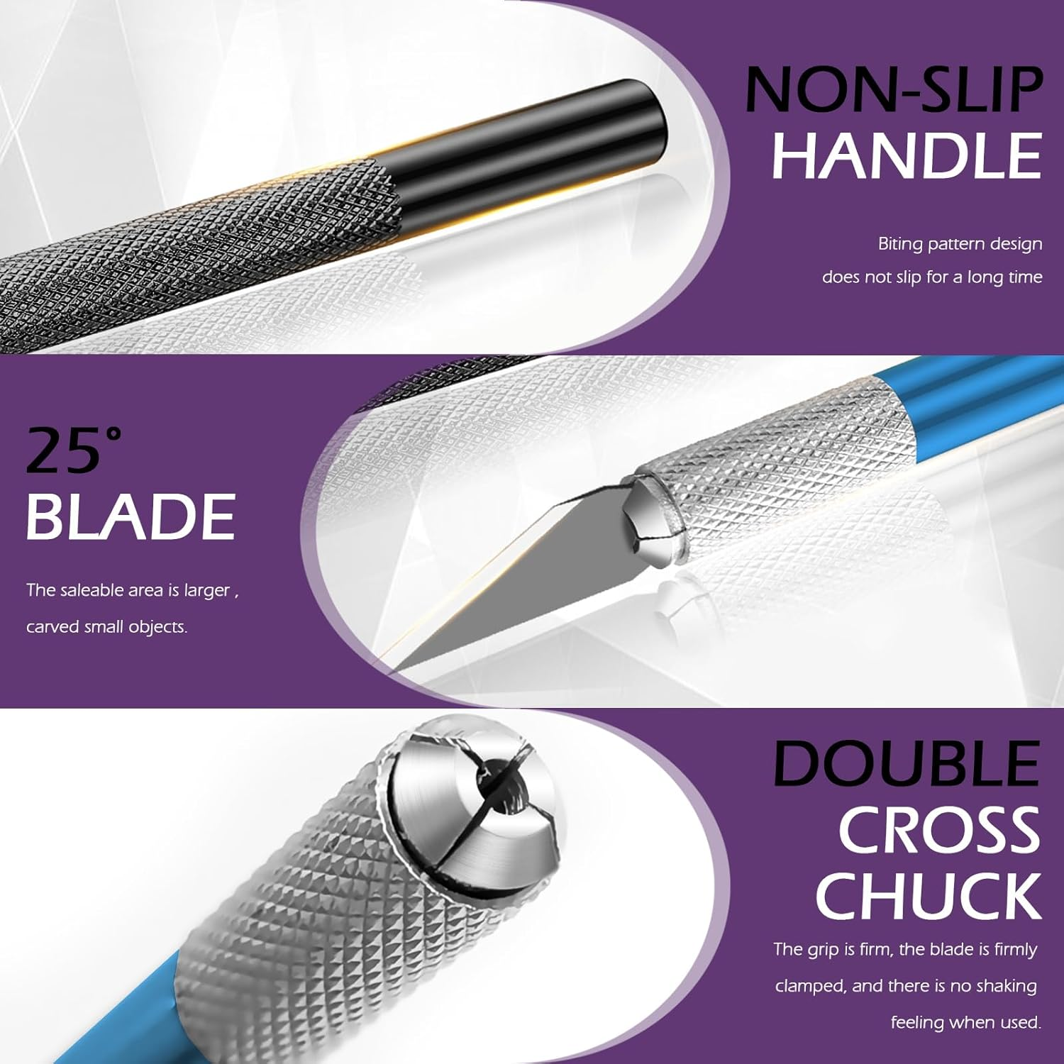 Swpeet 30 Pack in Set, 5Pack 5 Colors Approx 5.6 Inch Sharp Craft Knife, Hobby Knife, Stainless Steel Precision Cutter with 25 Pack Replacement Blades for DIY, Art, Cutting, Carving image number 4