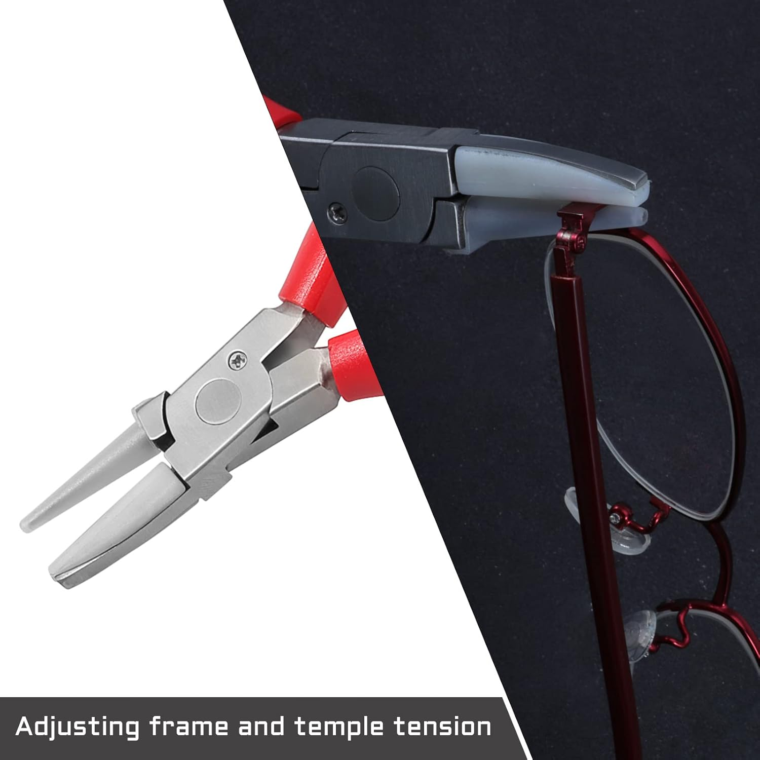 LEONTOOL 6 Inches Half round Pliers Nylon Jaw Eyeglasses Frame Repairing Plier Adjusting Eyeglass Arms Optical Hand Tool with Screwdriver and Glasses Cloth Random