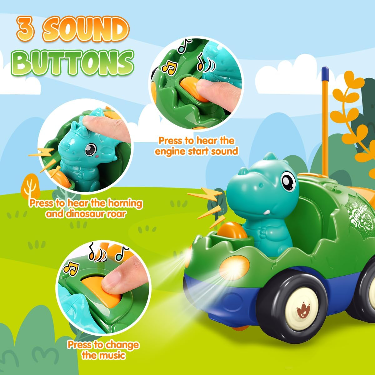 REMOKING Dinosaur Toys for Boys, Remote Control Car for Kids 18 Months+, RC Vehicle with Light & Music,Toddler Toys for Boys Girls Age 1-6 Year Old Birthday Gifts image number 6