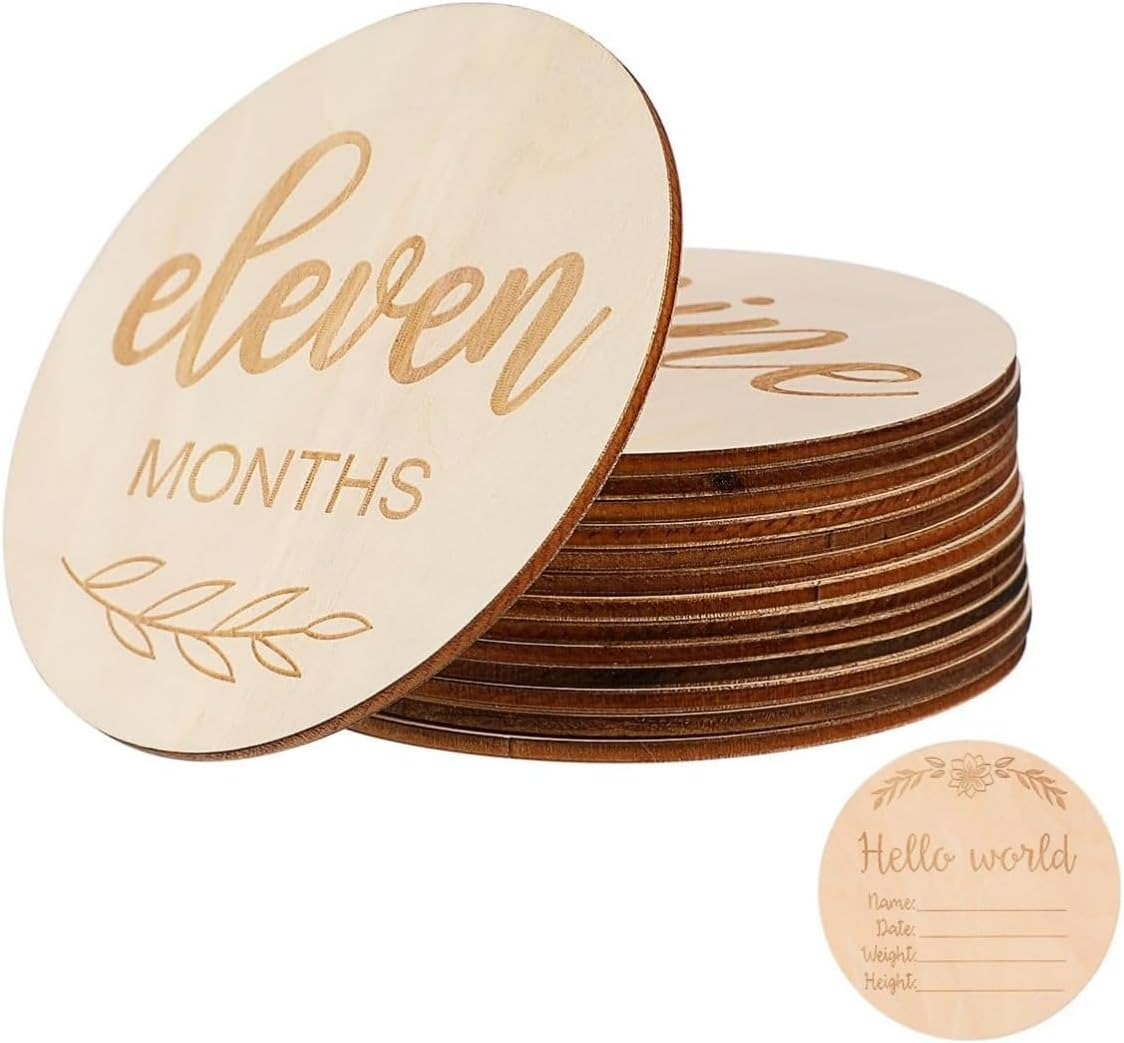 1 Set Kids Monthly Milestone Cards,Ywbfove 12 Pieces Double Sided Milestone Journey Cards for Photo Props Gifts,Wooden Photo Props and Growth Milestone image number 6