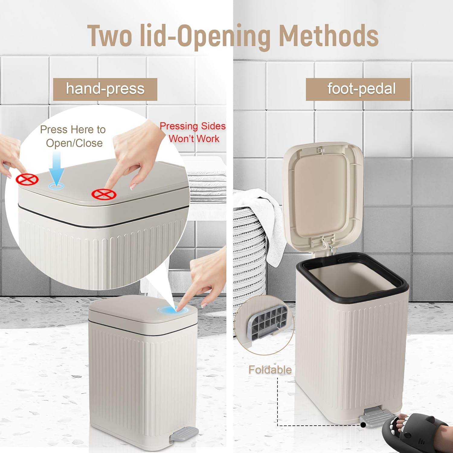 Small Bathroom Trash Can with Lid Slim Soft Close, Garbage Can with Pop-Up Lid & Step on Foot Pedal, Small Trash Bin Trashcan Waste Basket for Toilet, Office, Bedroom, Kitchen, Living Room image number 4