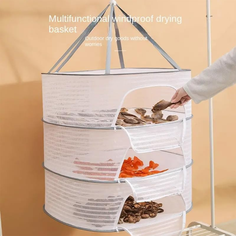 AIMALL 2-Layer or 3-Layer Foldable Drying Net &ndash; 27.6 X 19.7 Inch Hanging Mesh Basket for Vegetables, Fish, and Dry Goods, Fly-Proof with Windproof Hook