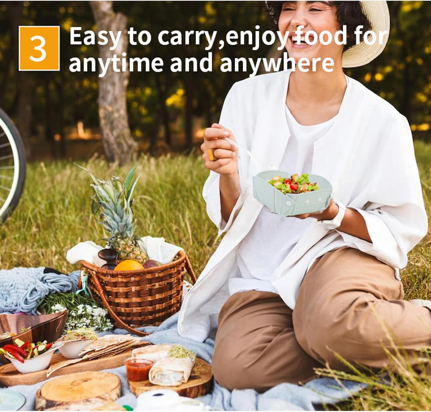 Roseflower Foldable Bowl, Portable Adjustable Shapes Silicone Salad Bowl, Foldable as Bowl, Plate or Cup, Folding Bowl Camping for Camping, Hiking, Kitchen, Activiti (Blue) - 4 image number 7