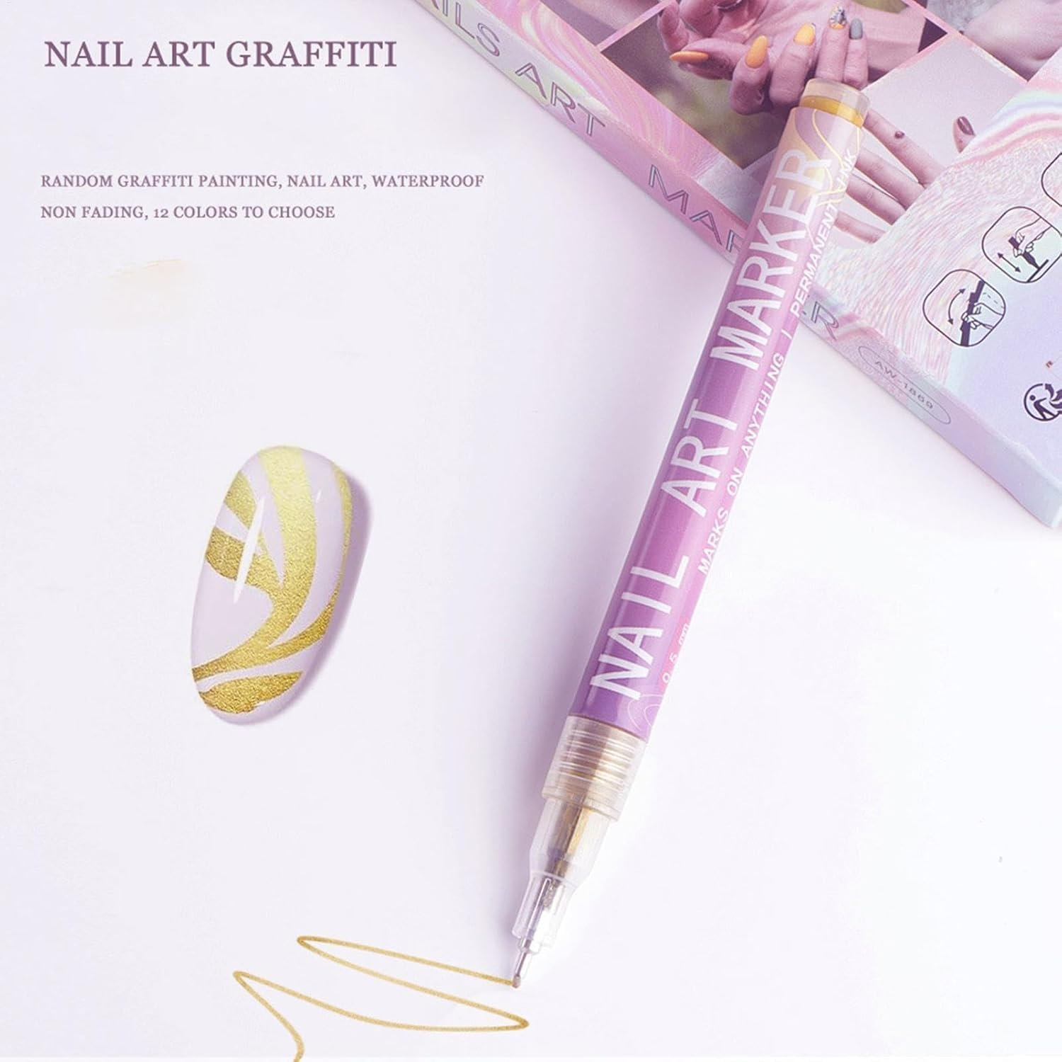 Nail Drawing Pen,12 Colors Waterproof Manicure Art Painting Polish Kit | Manicure Tools Nail Design Kit for Professionals, Beginners, Women, Girls image number 6