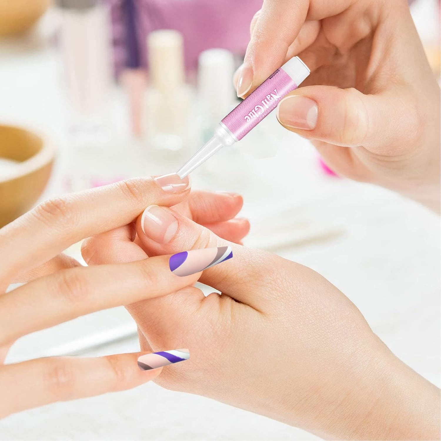 Coffin False Nails Pink False Nails Coffin Medium Length Acrylic Ballerina Press on Nails Full Cover Stick on Nails 24Pcs with Nails Sticker and Nail Glue,Hj-T09 (HJ-T09-01) - Black image number 6