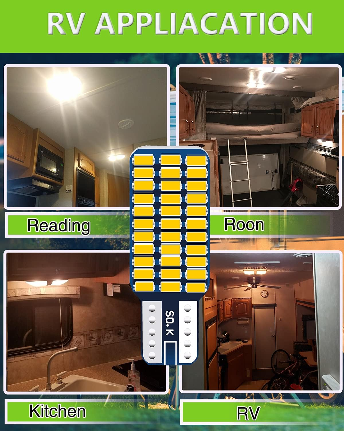 UNXMRFF - Super Bright Natural Warm White T10 921 922 912 LED Bulb for 12V RV Ceiling Dome Light/Rv Interior Lighting/Travel Trailer/Camper/Boat (Pack of 10) - Warm White image number 5