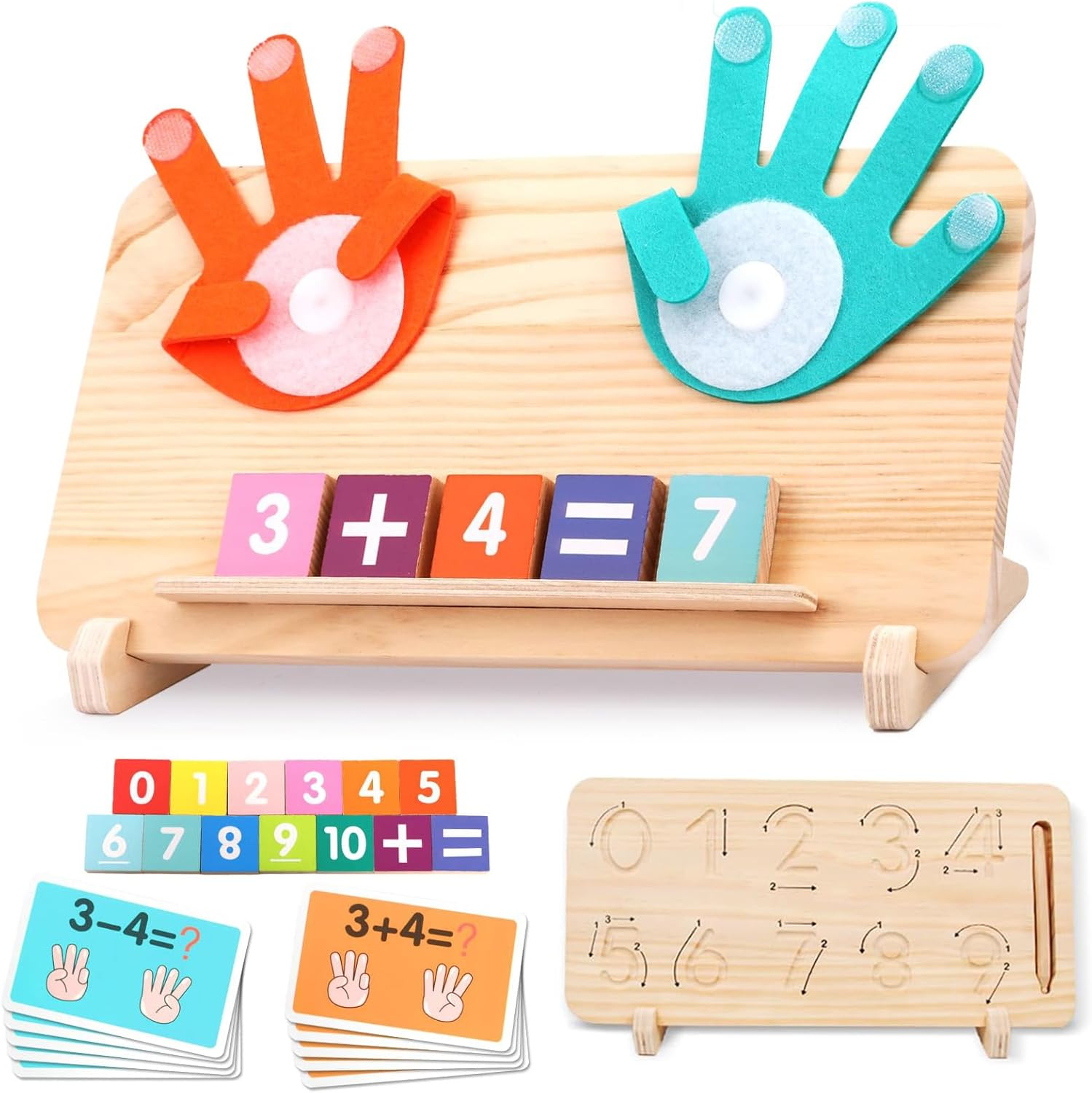 Wooden Learning Education Toys, TOTCOZY Double-Sided Finger Counting & Number Tracing Board, Preschool Educational Toys for 3 4 5 Year Old Boys Girls image number 2
