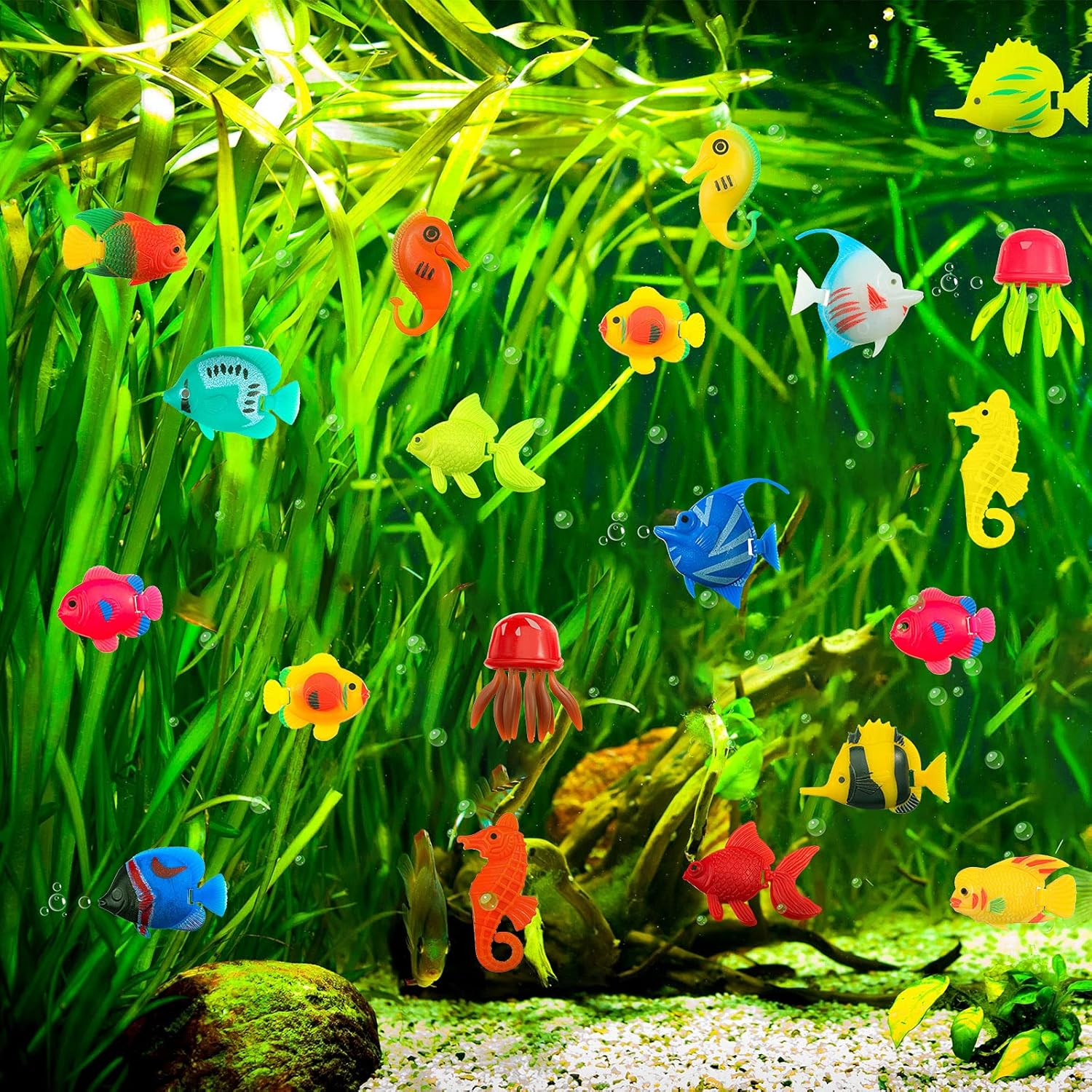 Weewooday 20 Pieces Artificial Moving Fishes Plastic Floating Fishes Lifelike Fish Ornament Aquarium Decorations for Fish Tank (Jellyfish and Seahorses) image number 2