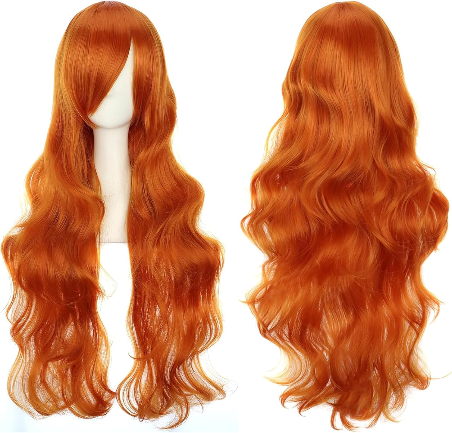 QAUARUMSUN 31.5&lsquo;&rsquo; Long Curly Natural Hair Cosplay Wig with Bangs Halloween Costume Party Synthetic White Wigs for Women (White)