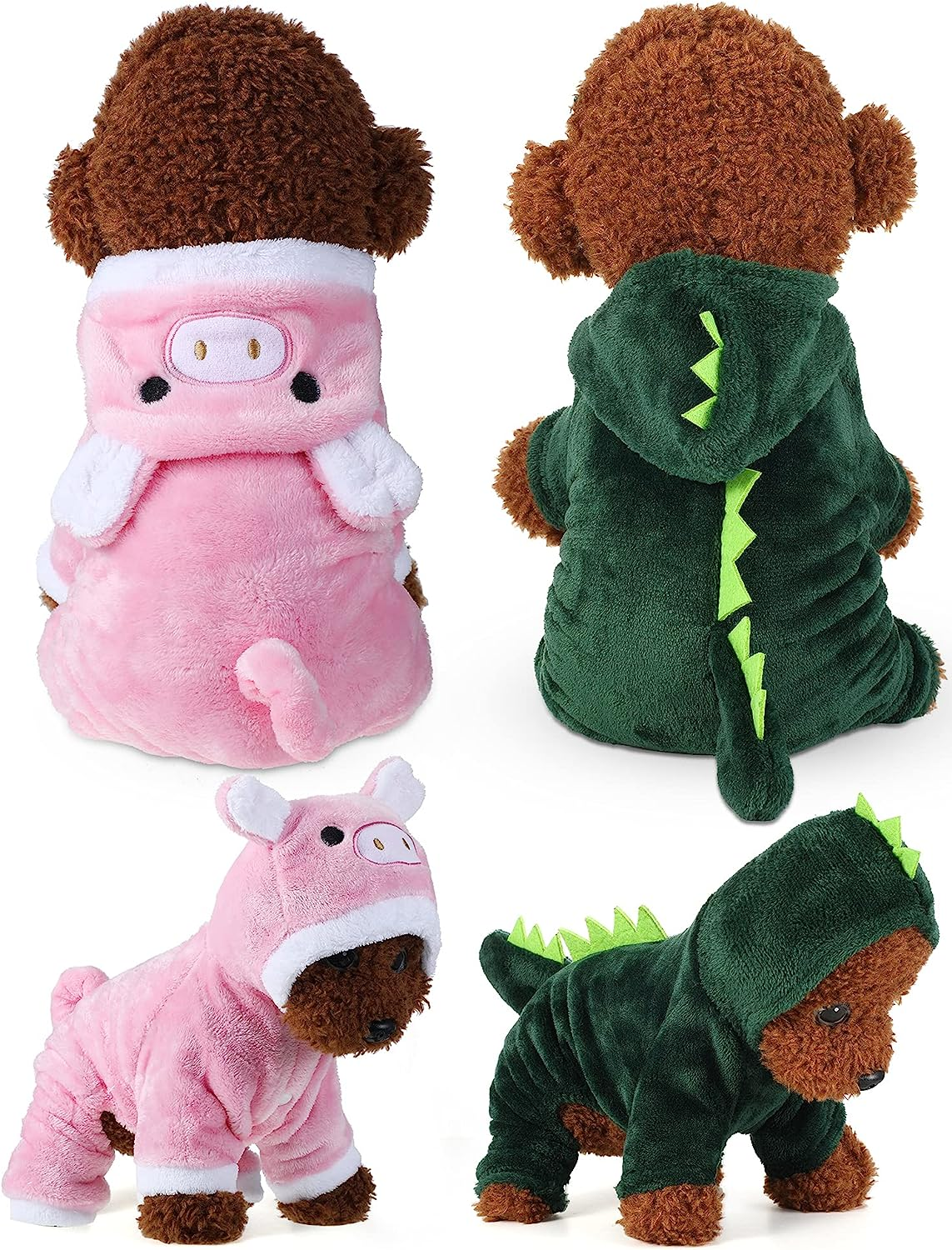 Queekay 2 Pieces Cute Dog Costume Halloween Costume Cat Clothes Pink Pig PET Costume Design Dinosaur Clothing Costume Puppy Outfits PET Hoodie Warm Dress up Clothes for Puppies and Kitten(Medium) image number 5