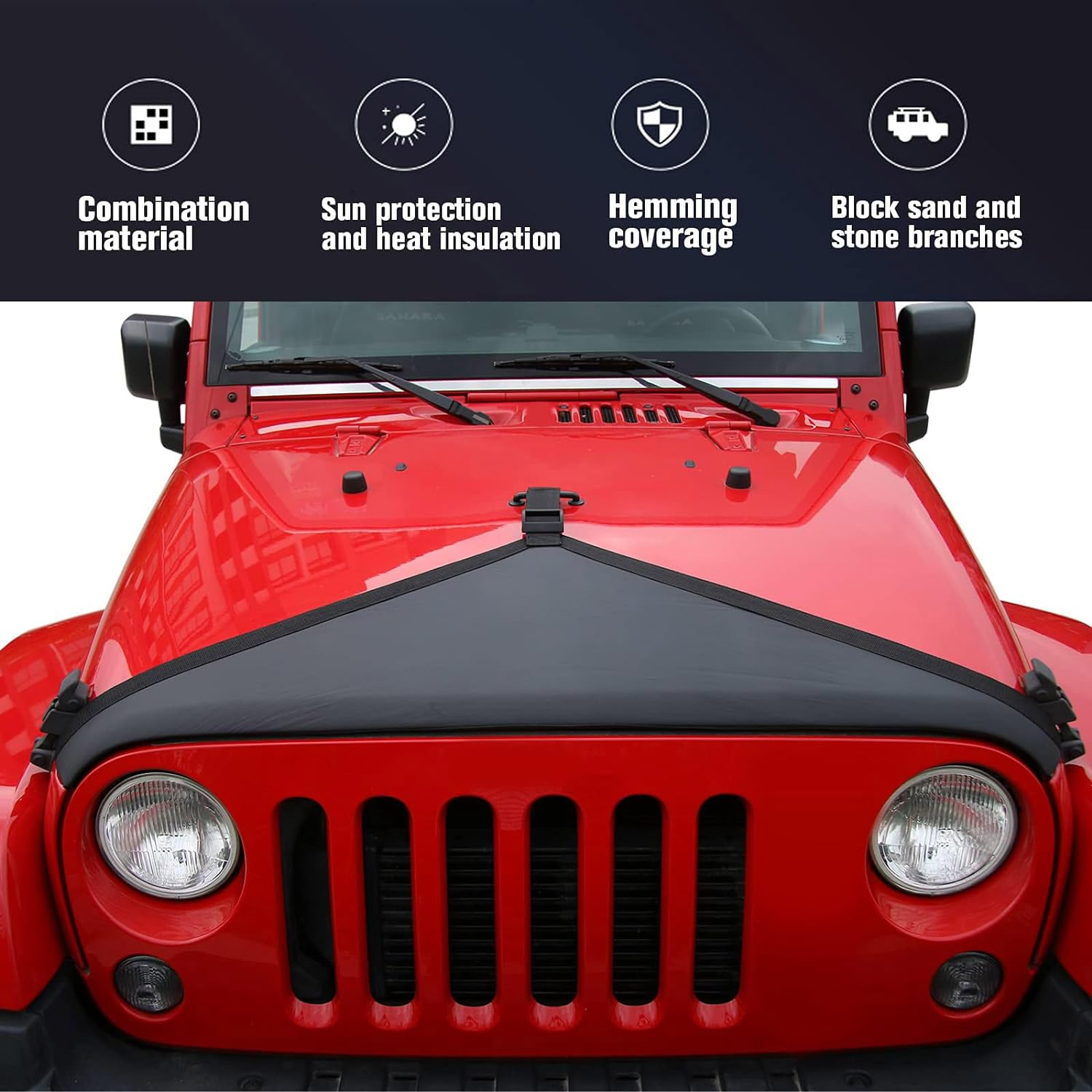 RT-TCZ for Wrangler JK Hood Bra Cover Protector for Jeep JK JKU 2007-2017 Exterior Accessories Plain Black - Black image number 2